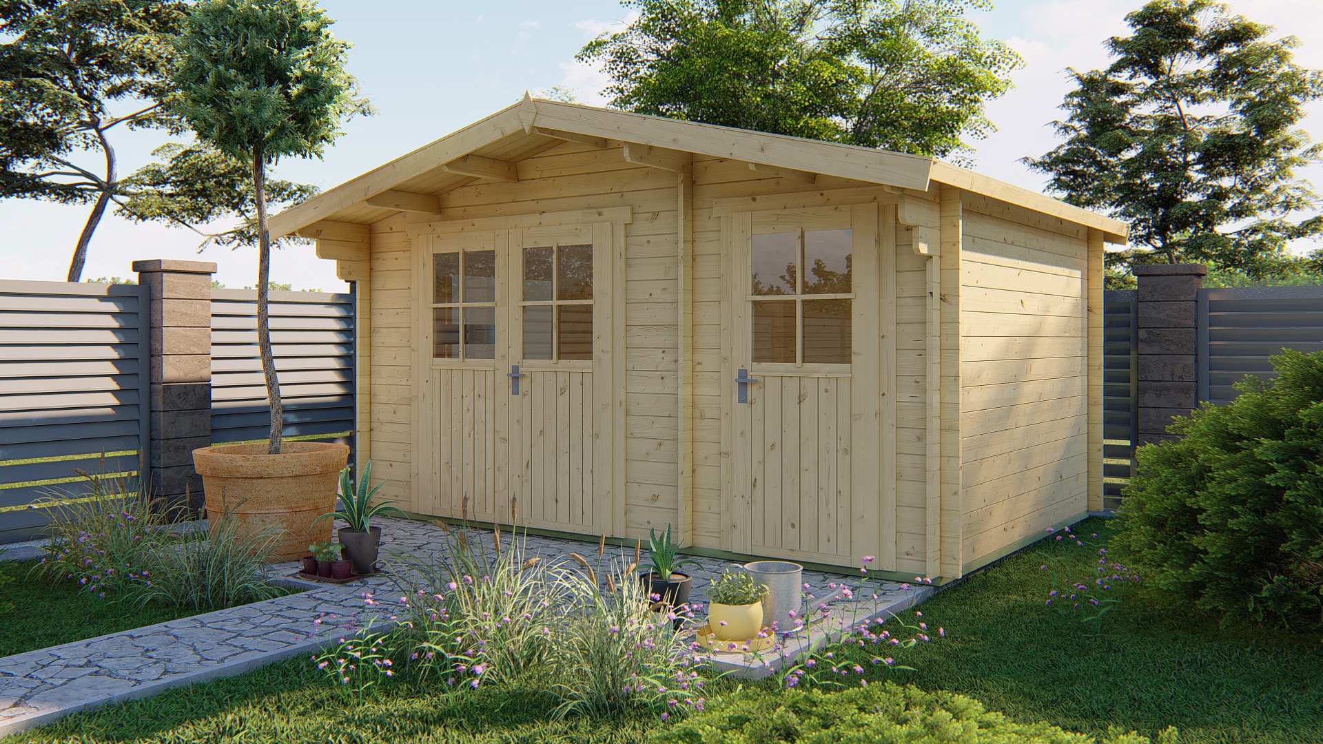 Blokhut - Tuinhuis Fraga | 34 mm | vuren onbehandeld Blokhut - Tuinhuis Fraga | 34 mm | vuren onbehandeld