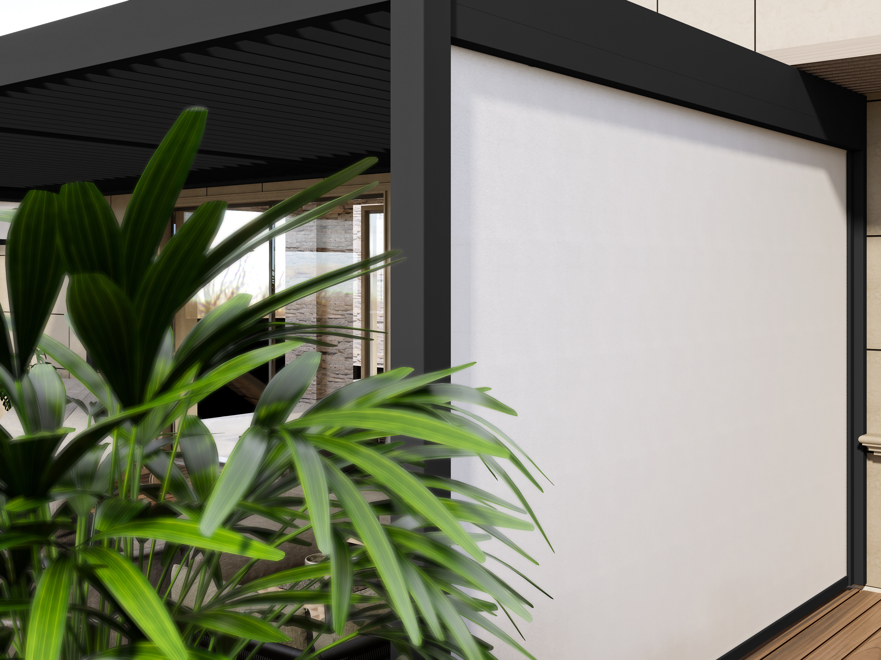 Sfeerfoto Aluminium overkapping Windscherm 300 cm wit