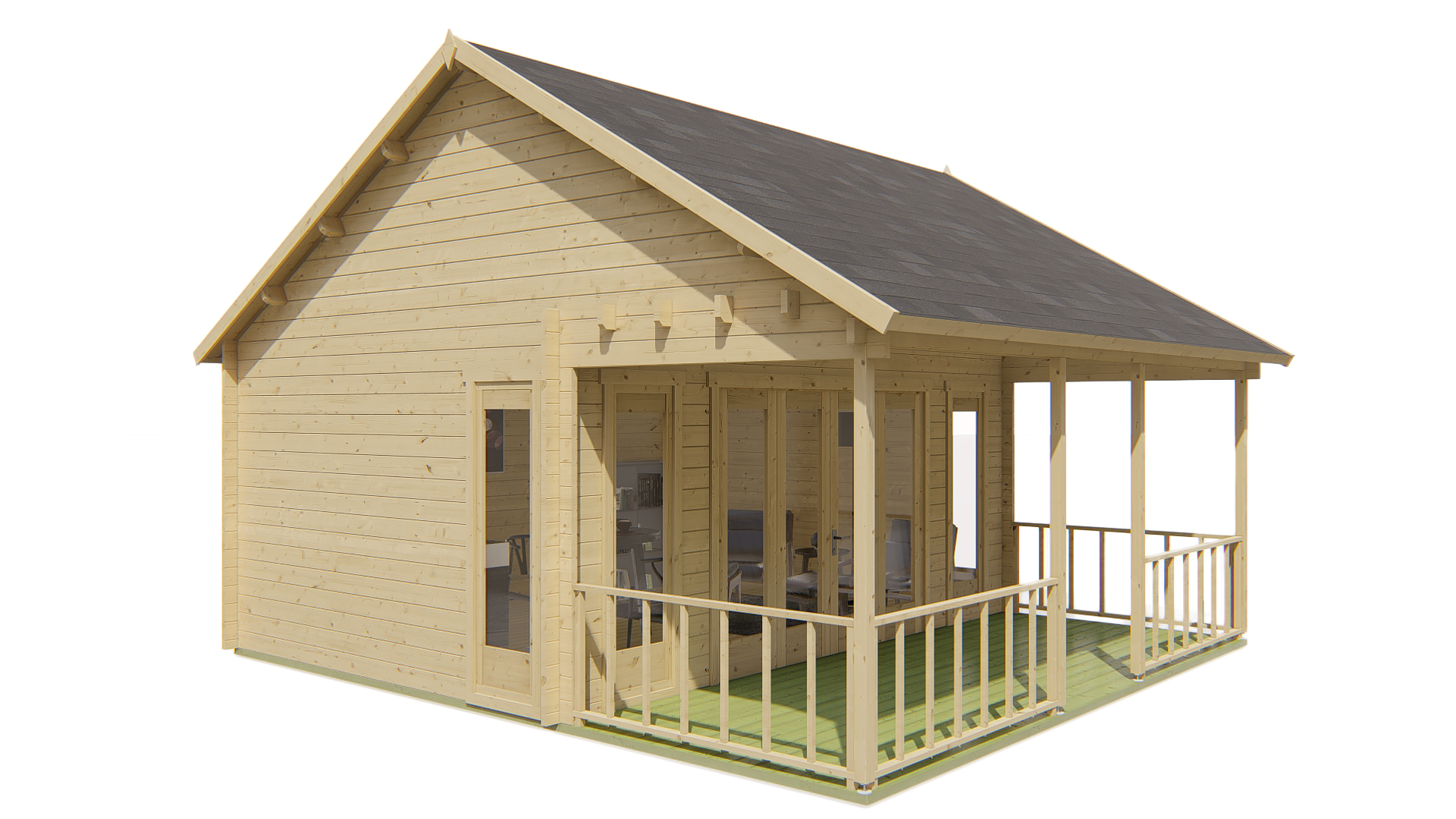 Blokhut - Tuinhuis Olaug | 44 mm | vuren groen geïmpregneerd