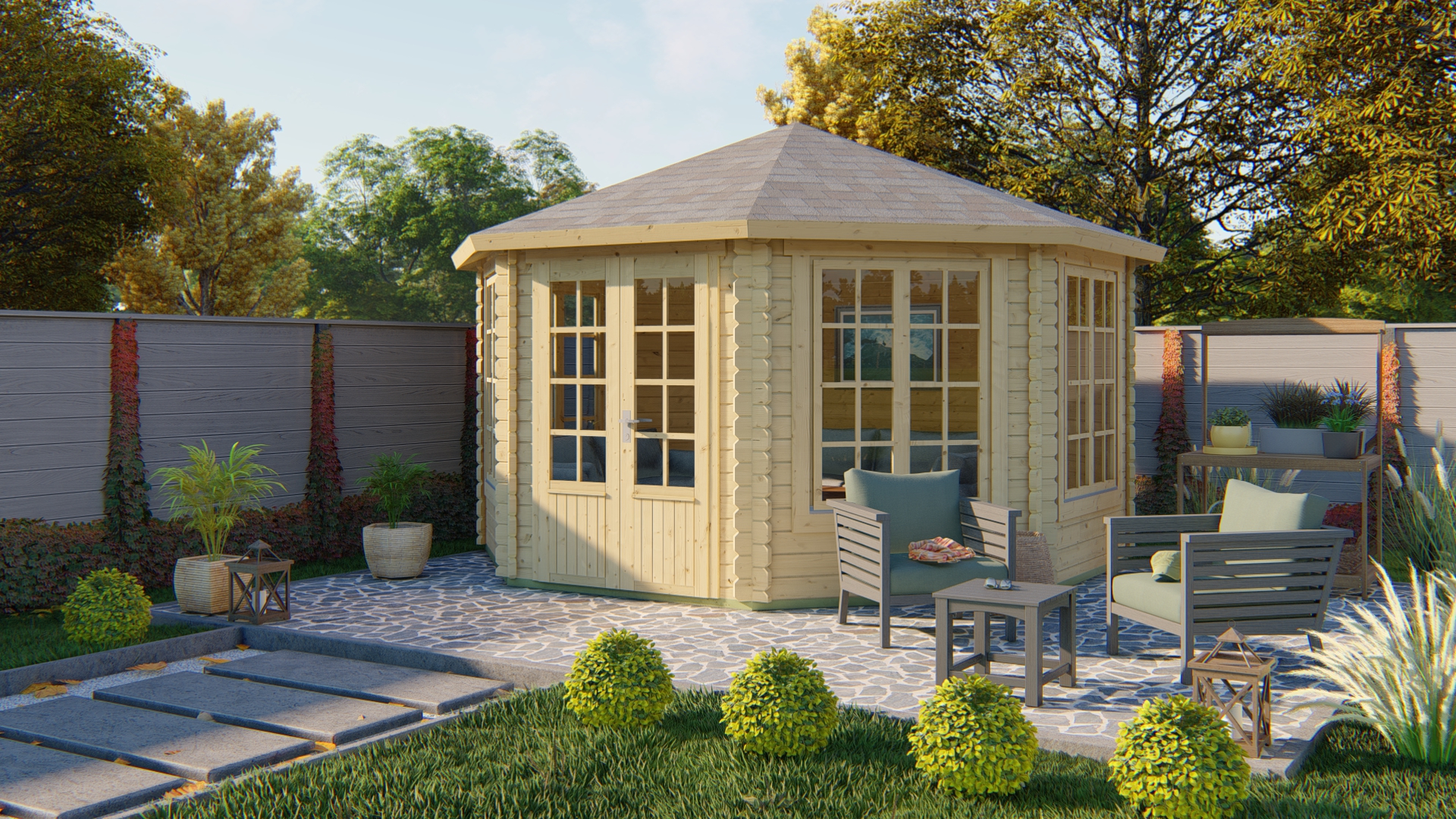 Blokhut - Tuinhuis Lynn | 44 mm | vuren bruin geïmpregneerd Blokhut - Tuinhuis Lynn | 44 mm | vuren bruin geïmpregneerd