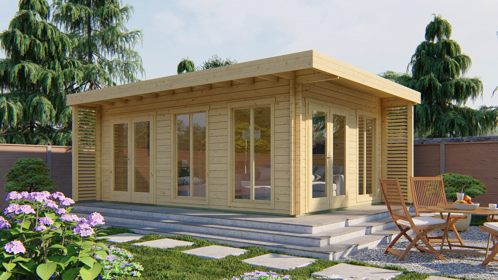 Blokhut - Tuinhuis Hildegard | 44 mm | vuren bruin geïmpregneerd Blokhut - Tuinhuis Hildegard | 44 mm | vuren bruin geïmpregneerd