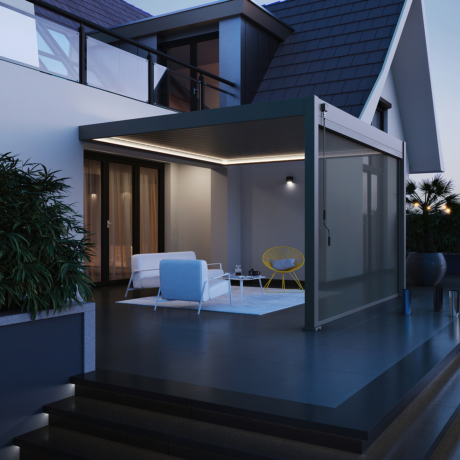 Sfeerfoto Aluminium overkapping Windscherm 360 cm antraciet