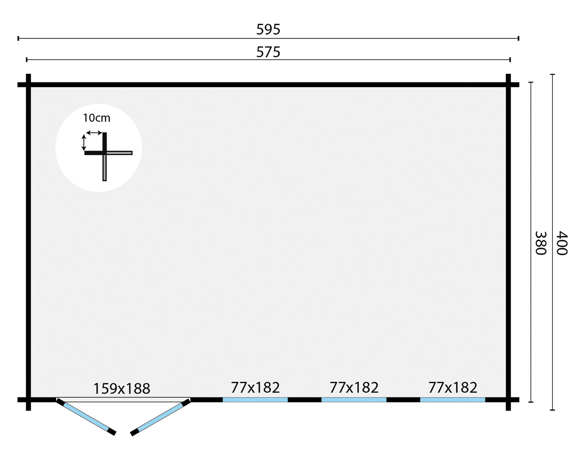 Blokhut - Tuinhuis Gabriella | 58 mm | onbehandeld Blokhut - Tuinhuis Gabriella | 58 mm | onbehandeld