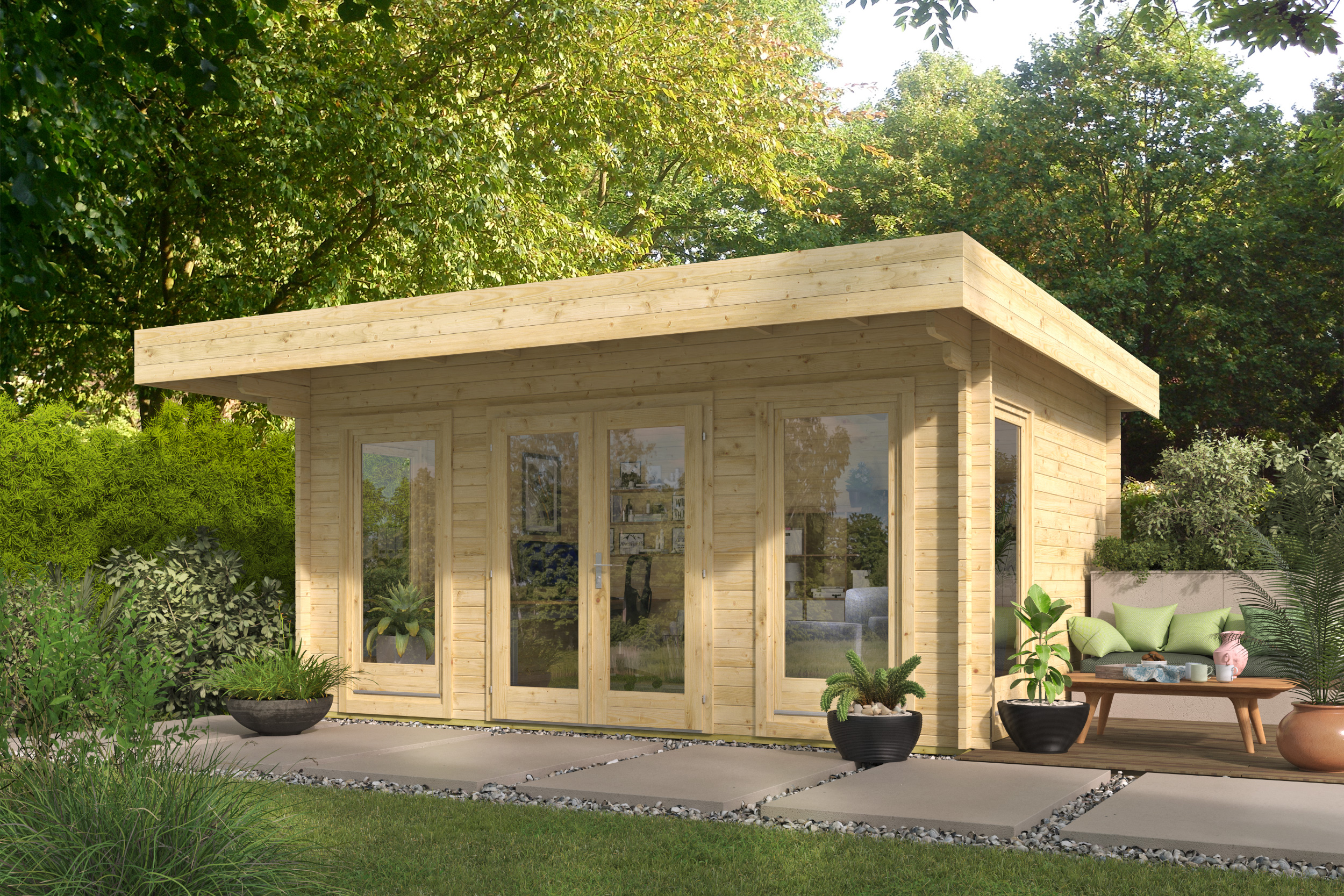 Blokhut - Tuinhuis Yorick | 44 mm | vuren onbehandeld Blokhut - Tuinhuis Yorick | 44 mm | vuren onbehandeld