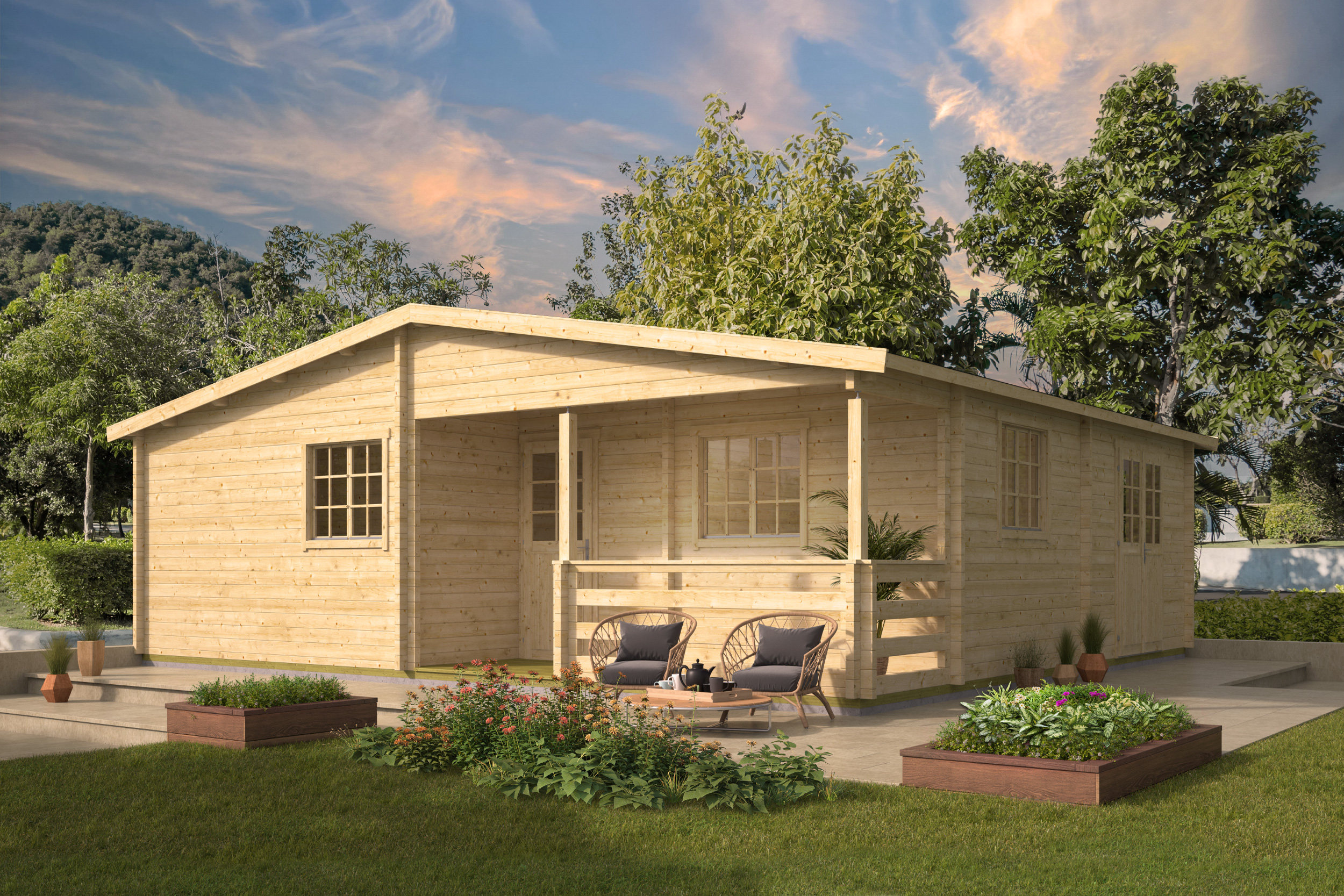 Blokhut - Tuinhuis Fuerteventura | 70 mm | onbehandeld Blokhut - Tuinhuis Fuerteventura | 70 mm | onbehandeld