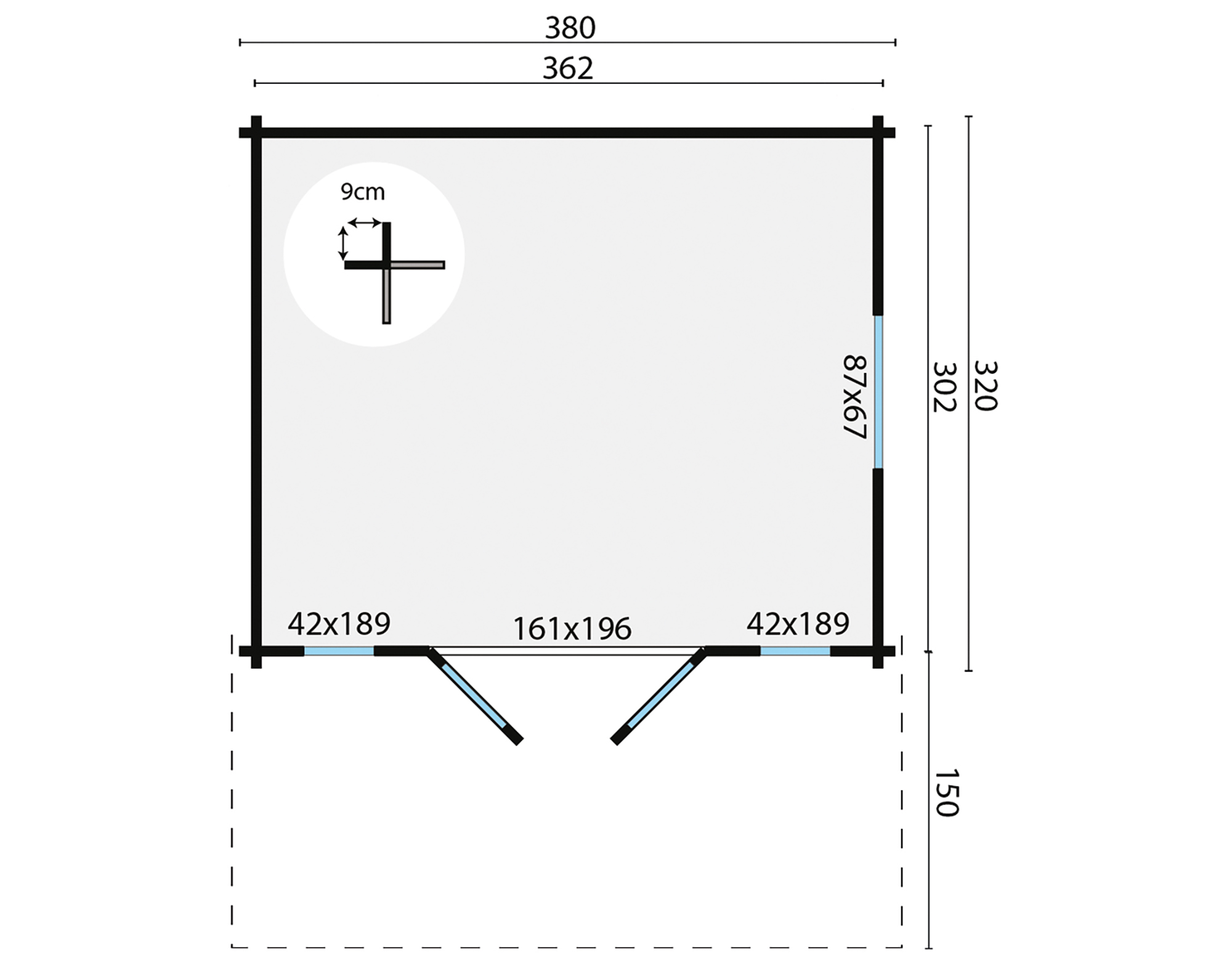 Blokhut - Tuinhuis Inglund | 44 mm | vuren grijs geïmpregneerd