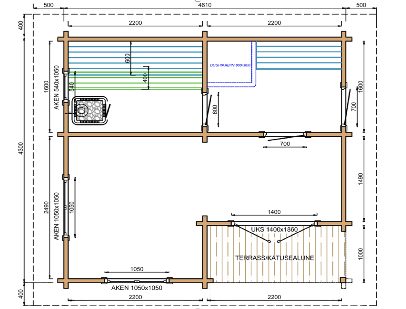 Sauna huis Tanhua | 70 mm | onbehandeld