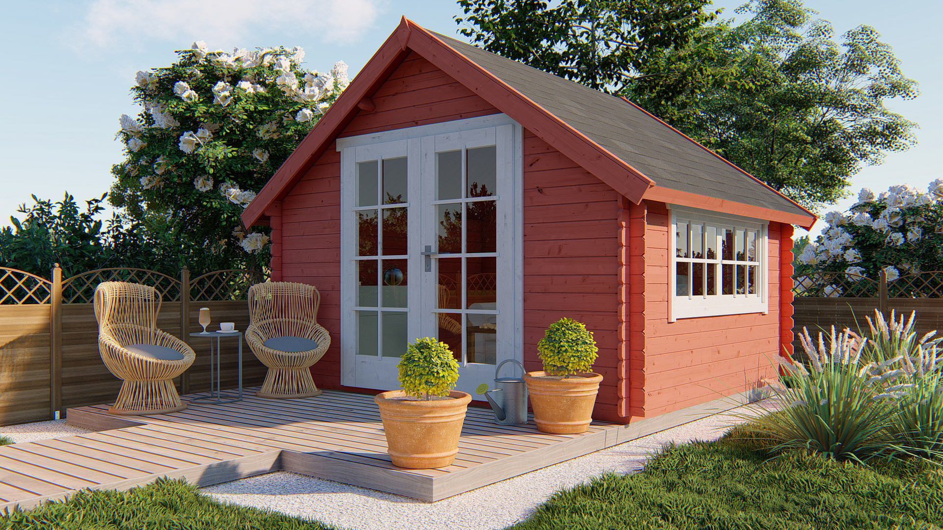 Blokhut - Tuinhuis Skov | 28 mm | vuren honinggeel geïmpregneerd