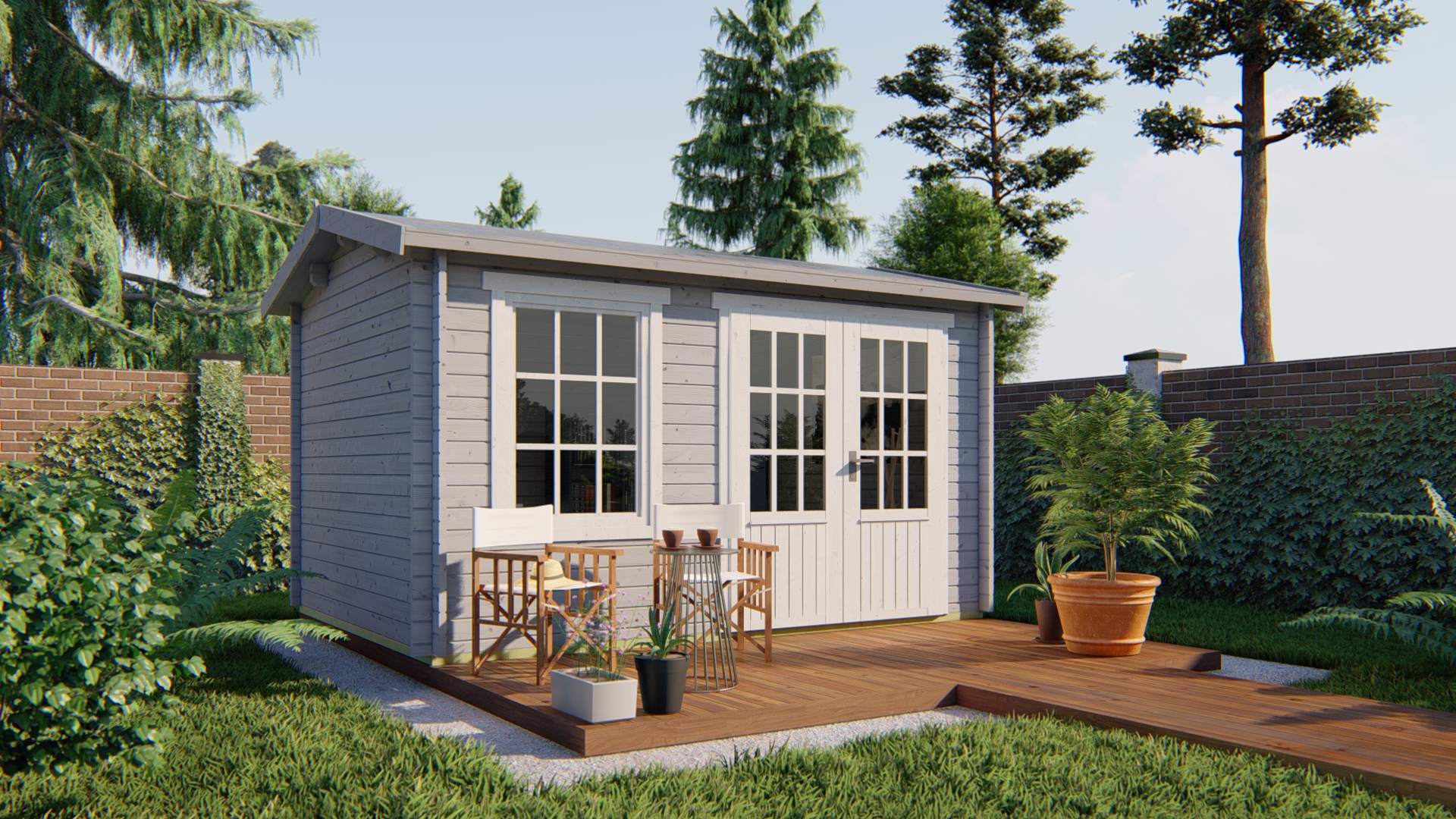 Blokhut - Tuinhuis Chloe | 40 mm | vuren onbehandeld Blokhut - Tuinhuis Chloe | 40 mm | vuren onbehandeld