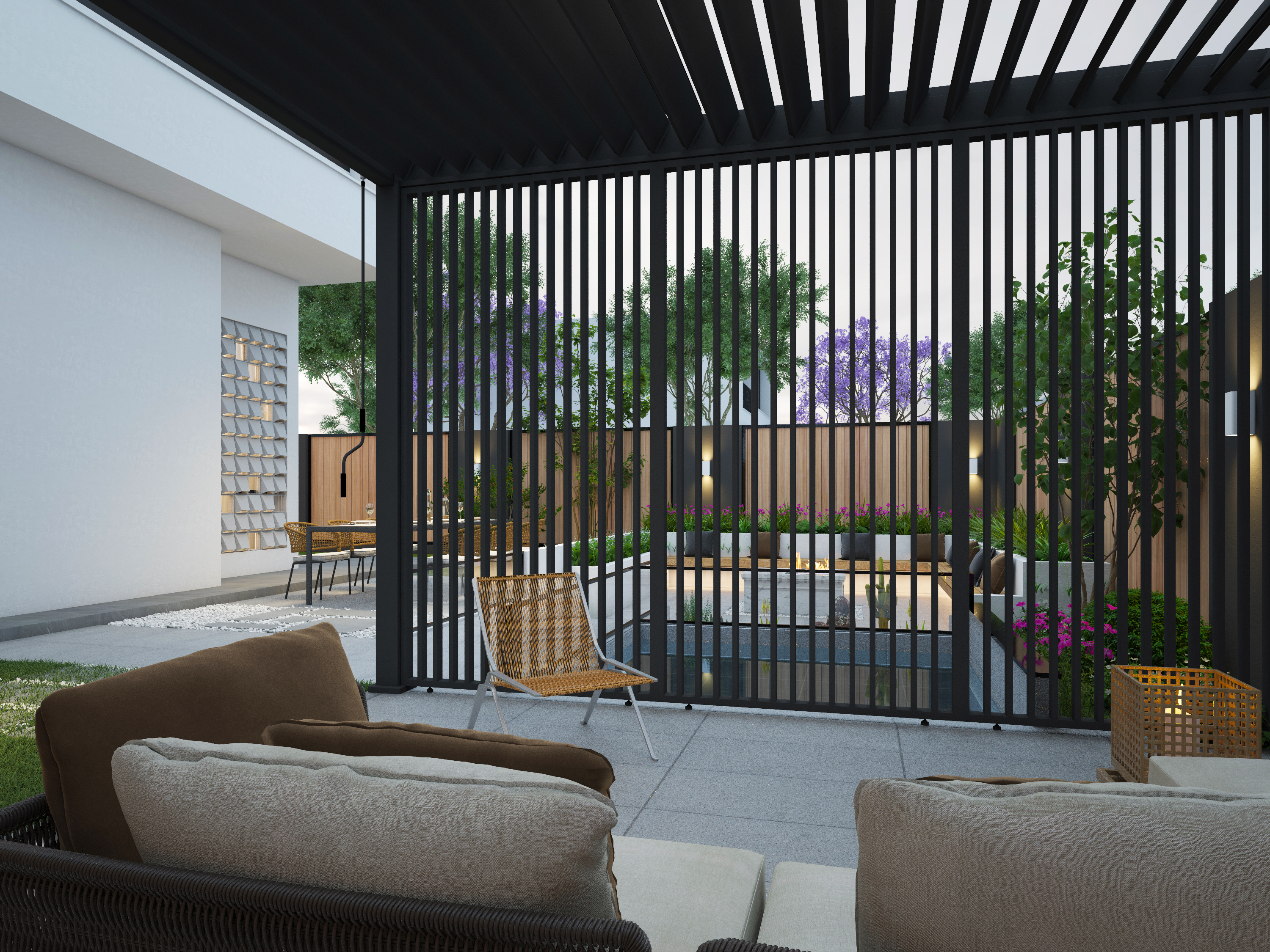 Sfeerfoto Aluminium overkapping Louvrepaneel 113,3 cm verticaal antraciet