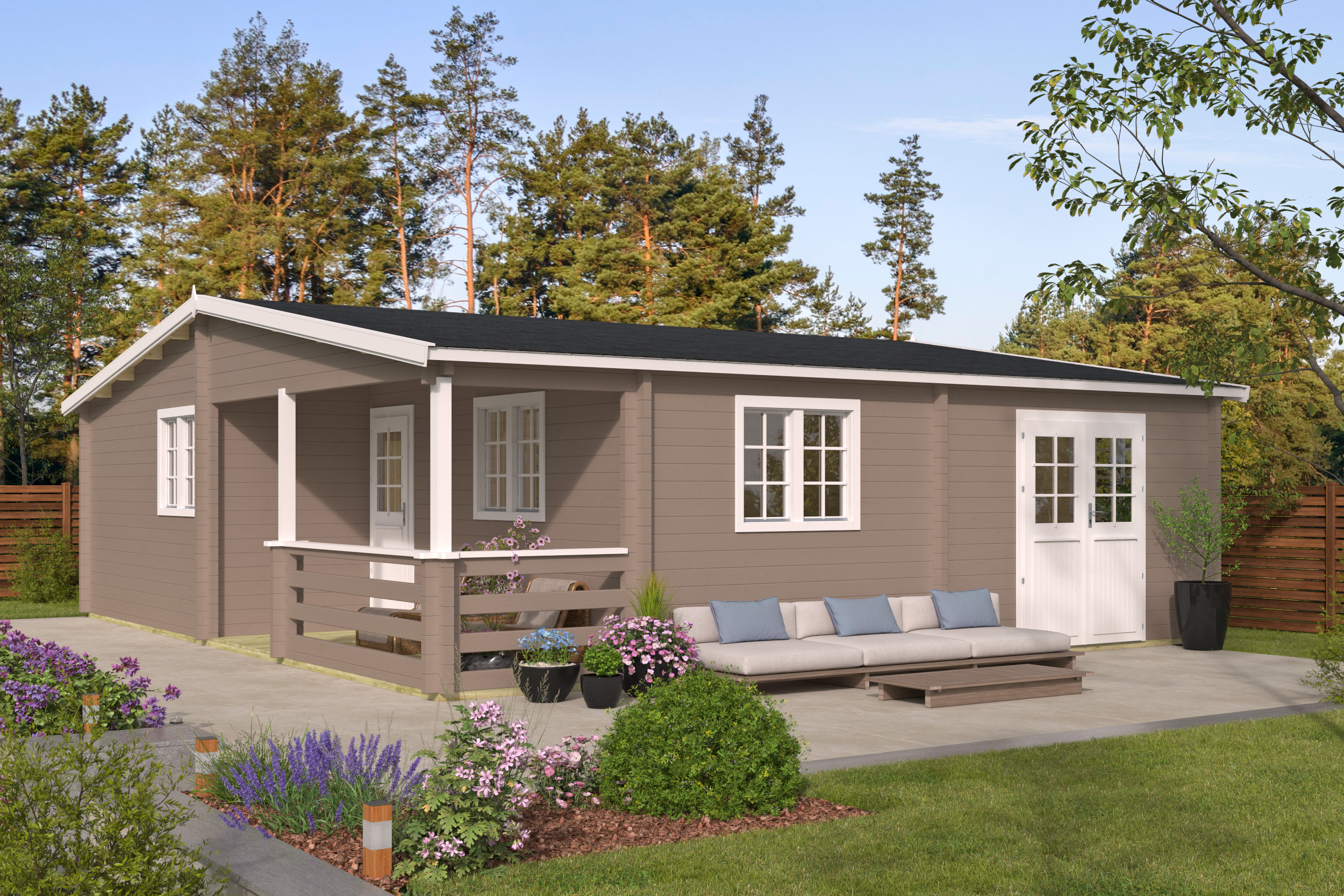 Blokhut - Tuinhuis Azores | 70 mm | vuren bruin geïmpregneerd Blokhut - Tuinhuis Azores | 70 mm | vuren bruin geïmpregneerd