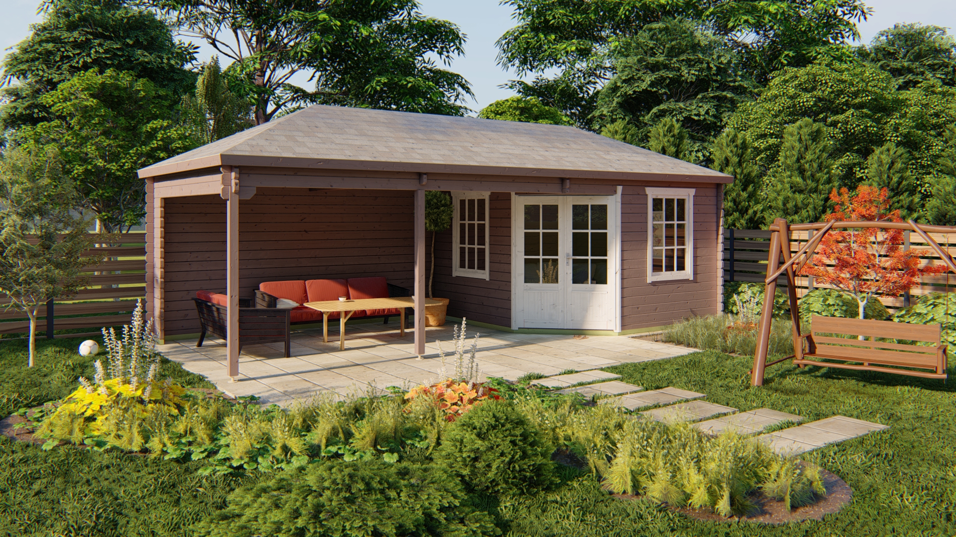 Blokhut - Tuinhuis Paiva | 44 mm | vuren groen geïmpregneerd