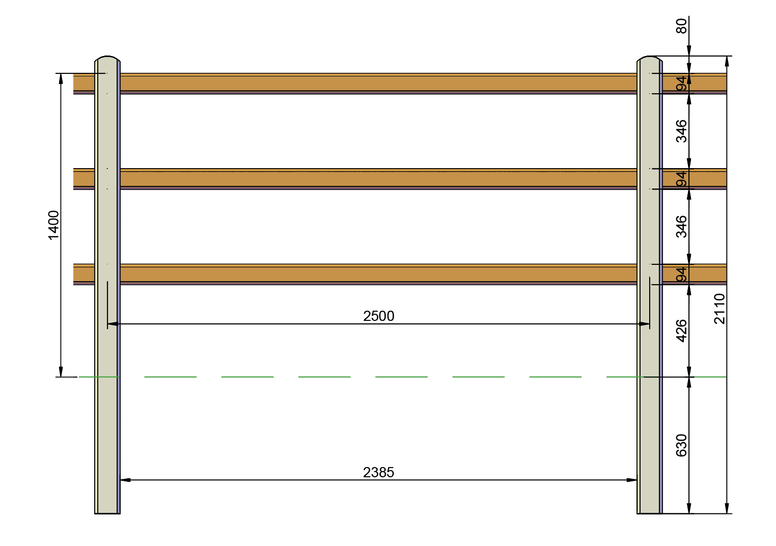 Gecreosoteerde ligger voor weidepaal 4.5x9.0x500cm