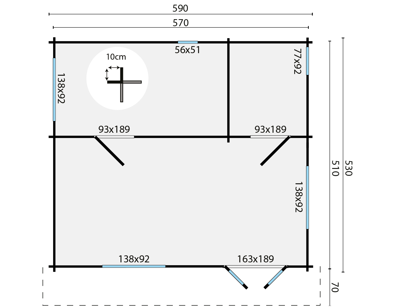 Blokhut - Tuinhuis Big Llanes | 44 mm | grijs geïmpregneerd