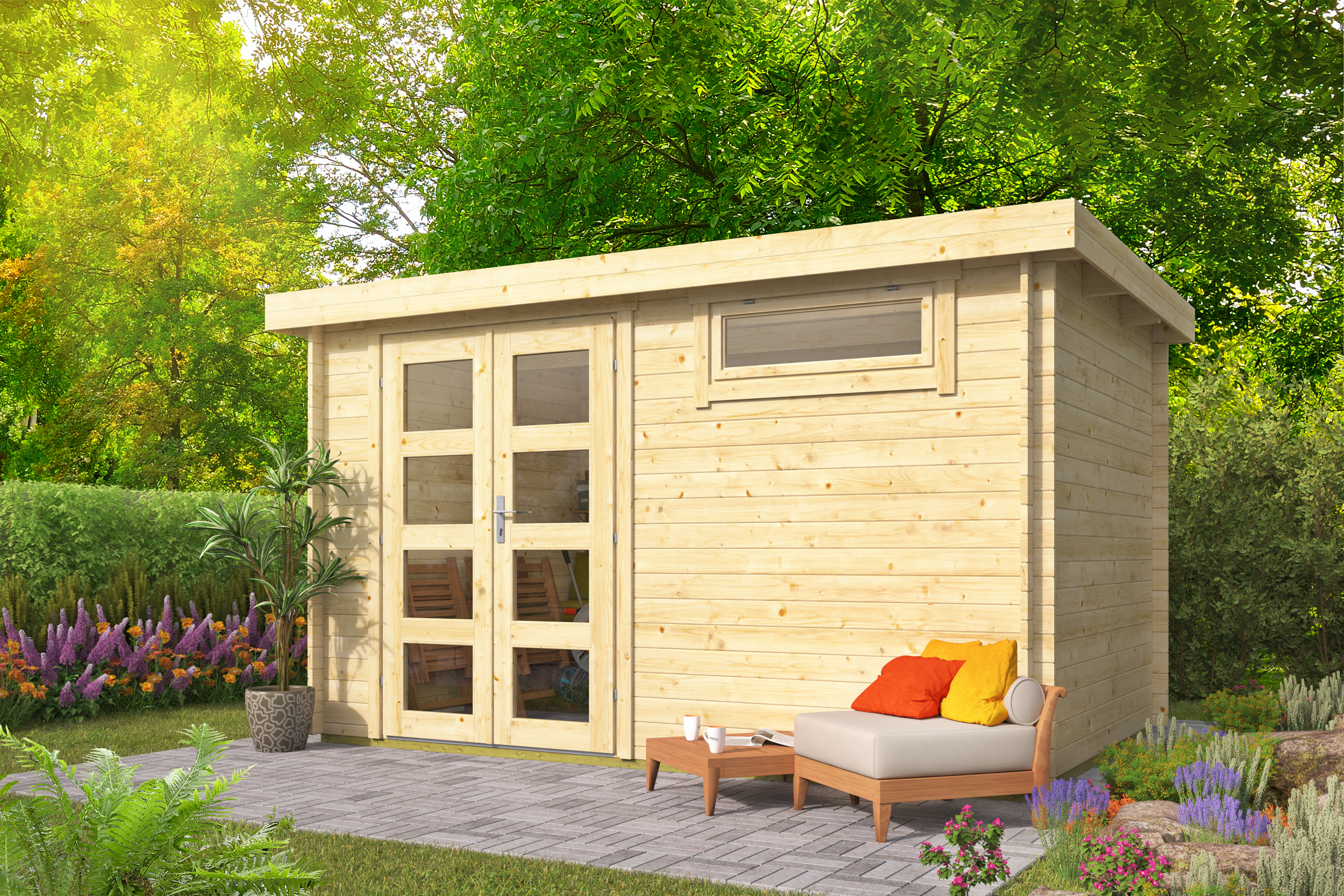Blokhut - Tuinhuis Ulmod | 28 mm | grijs geïmpregneerd Blokhut - Tuinhuis Ulmod | 28 mm | grijs geïmpregneerd