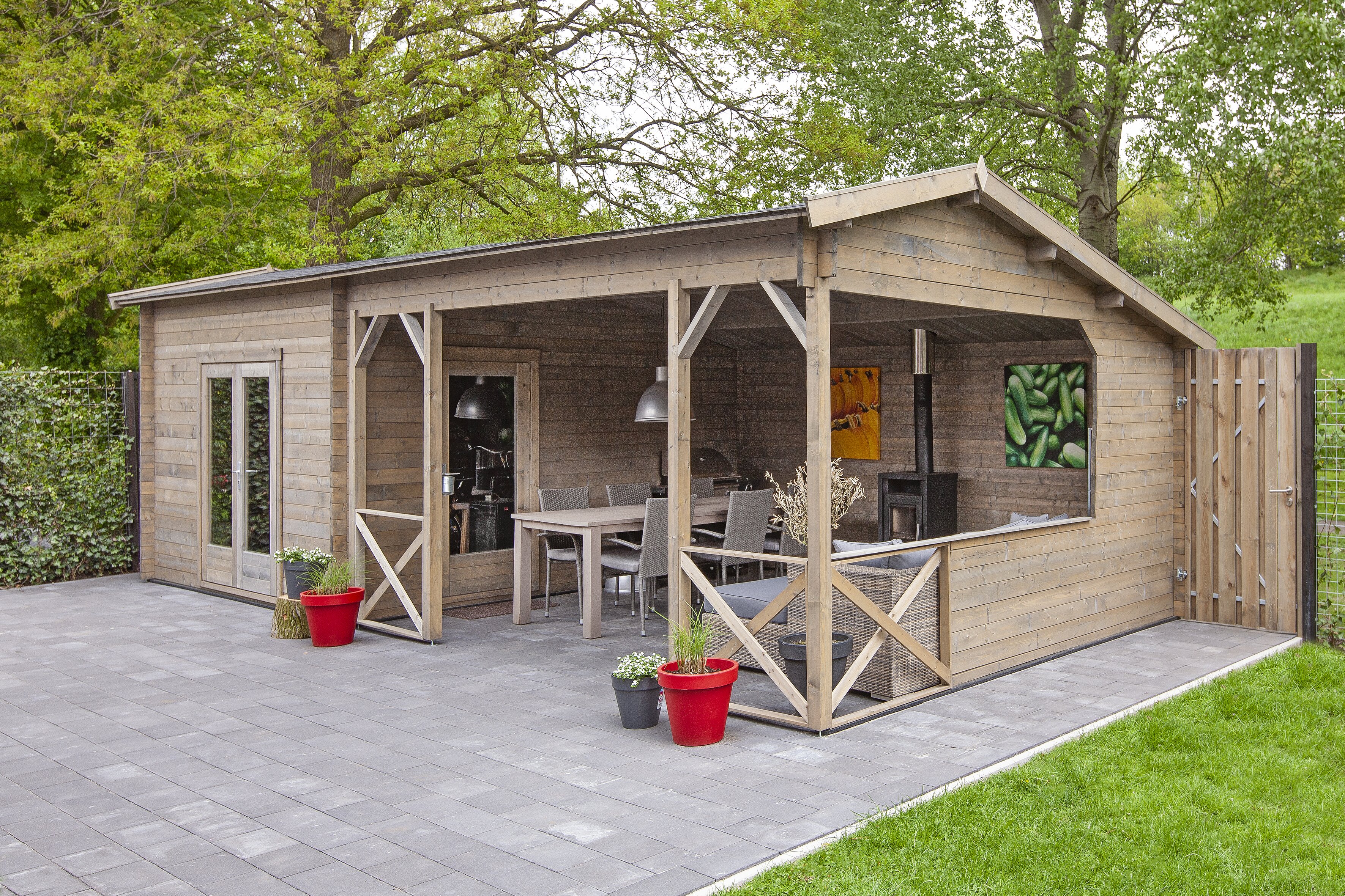 Blokhut - Tuinhuis Mokka | 40 mm | vuren grijs geïmpregneerd