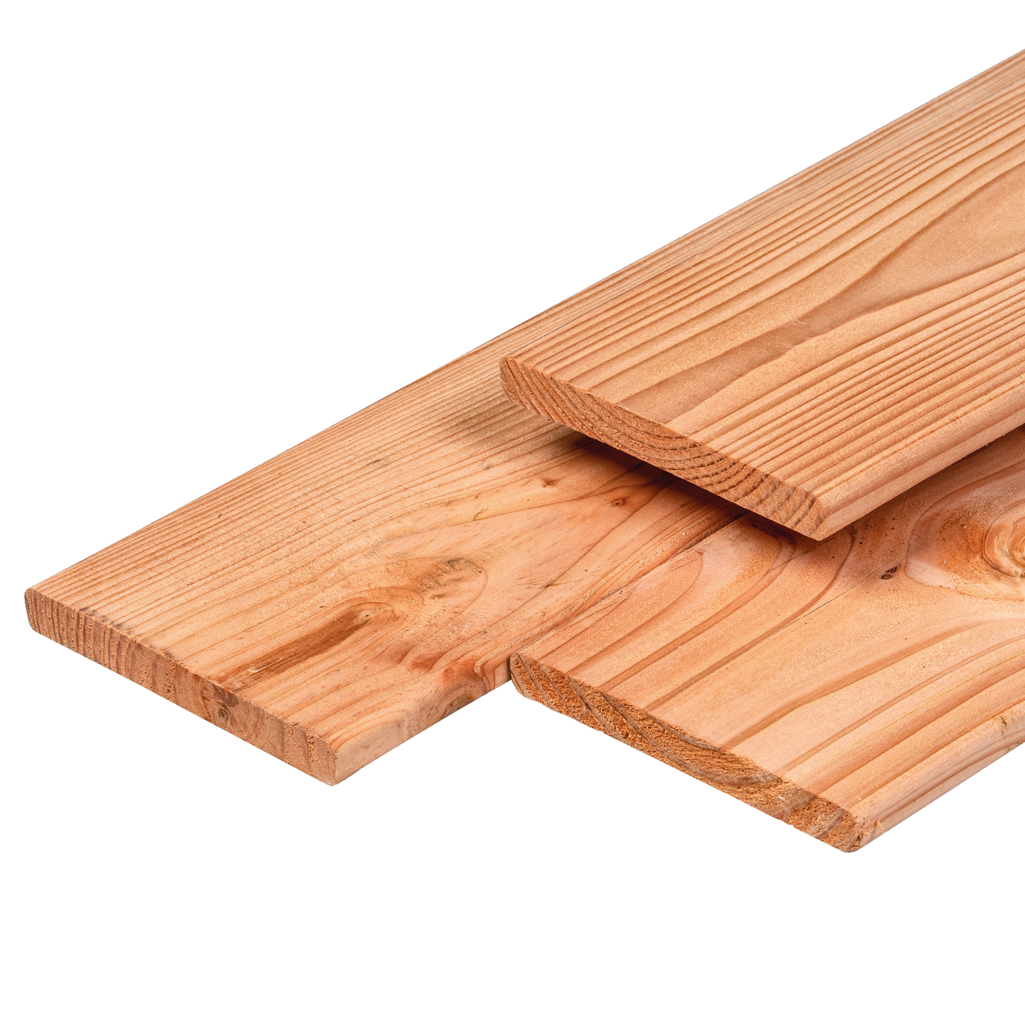 Douglas plank 1,6 x 14,0 x 500 cm, gedroogd, geschaafd, 4 ronde hoeken