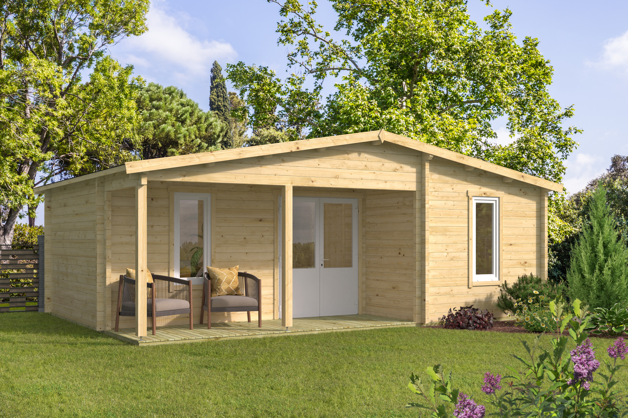 Blokhut - Tuinhuis Ollie | 70 mm | vuren bruin geïmpregneerd Blokhut - Tuinhuis Ollie | 70 mm | vuren bruin geïmpregneerd