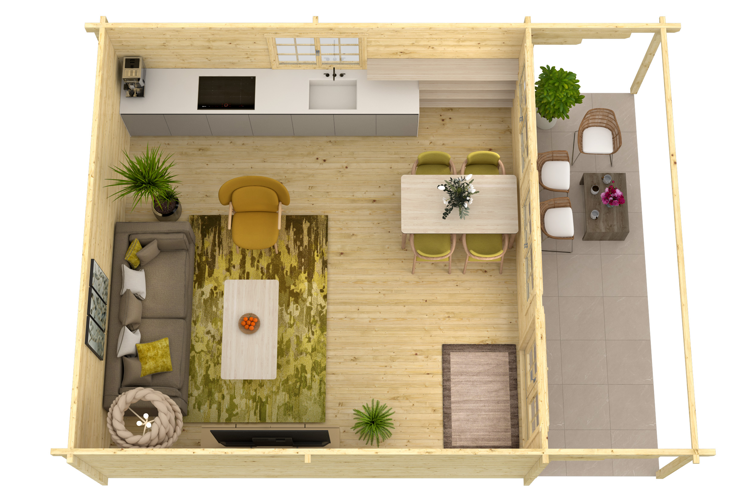 Blokhut - Tuinhuis Rune | 70 mm | vuren bruin geïmpregneerd Blokhut - Tuinhuis Rune | 70 mm | vuren bruin geïmpregneerd