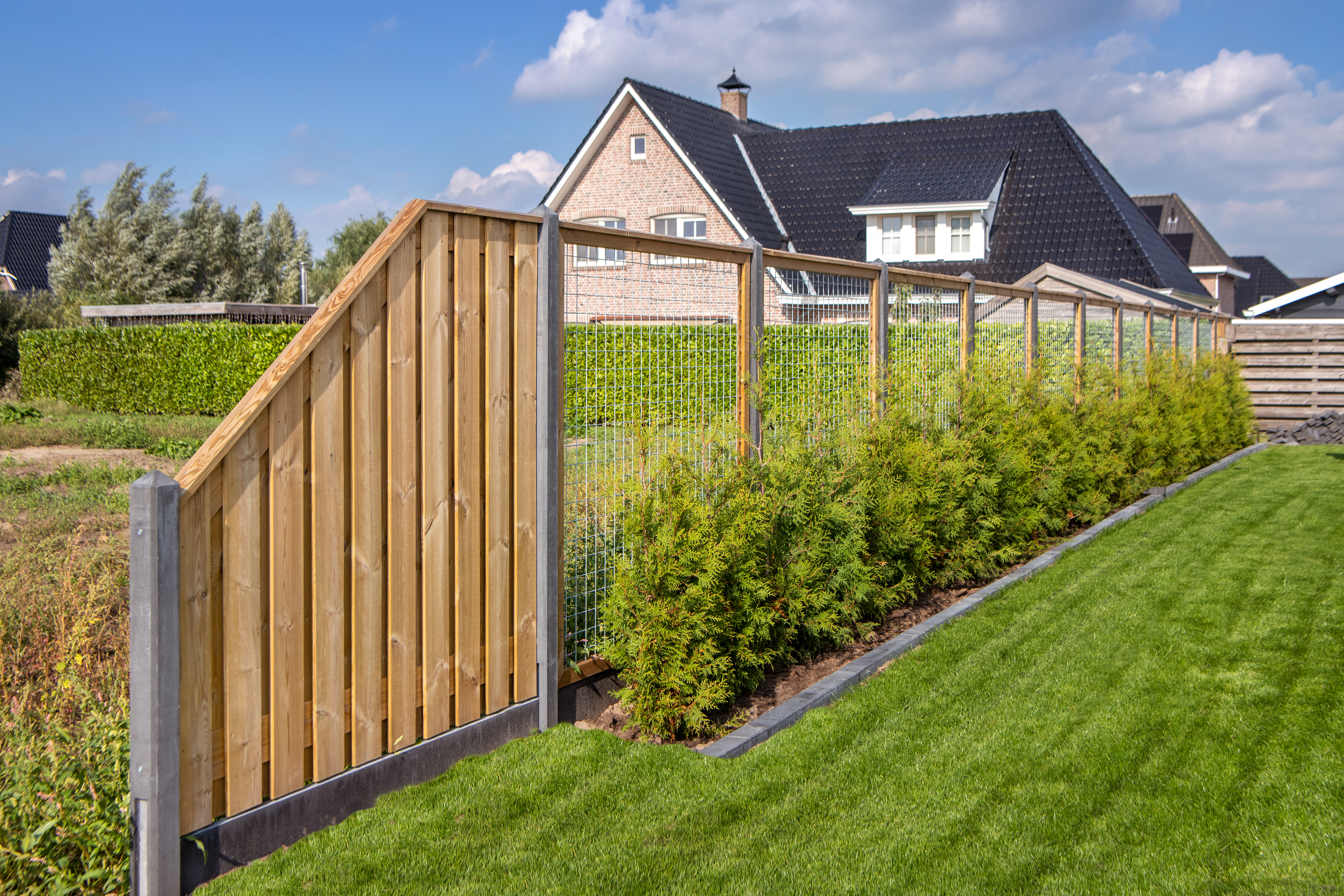 Tuinscherm grenen groen geïmpregneerd 21-planks (19 + 2) Enschede 180/90 x 180 cm verloop