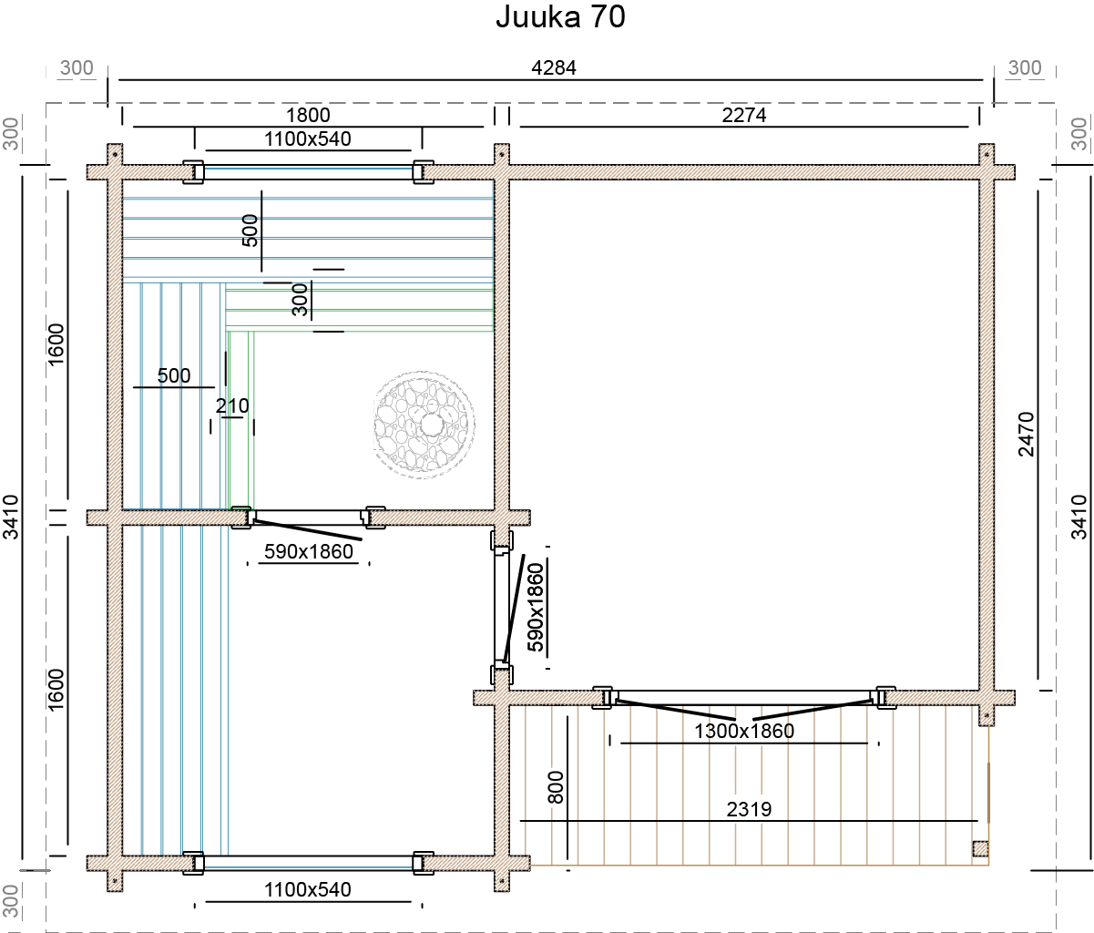 Sauna huis Juuka | 70 mm | onbehandeld