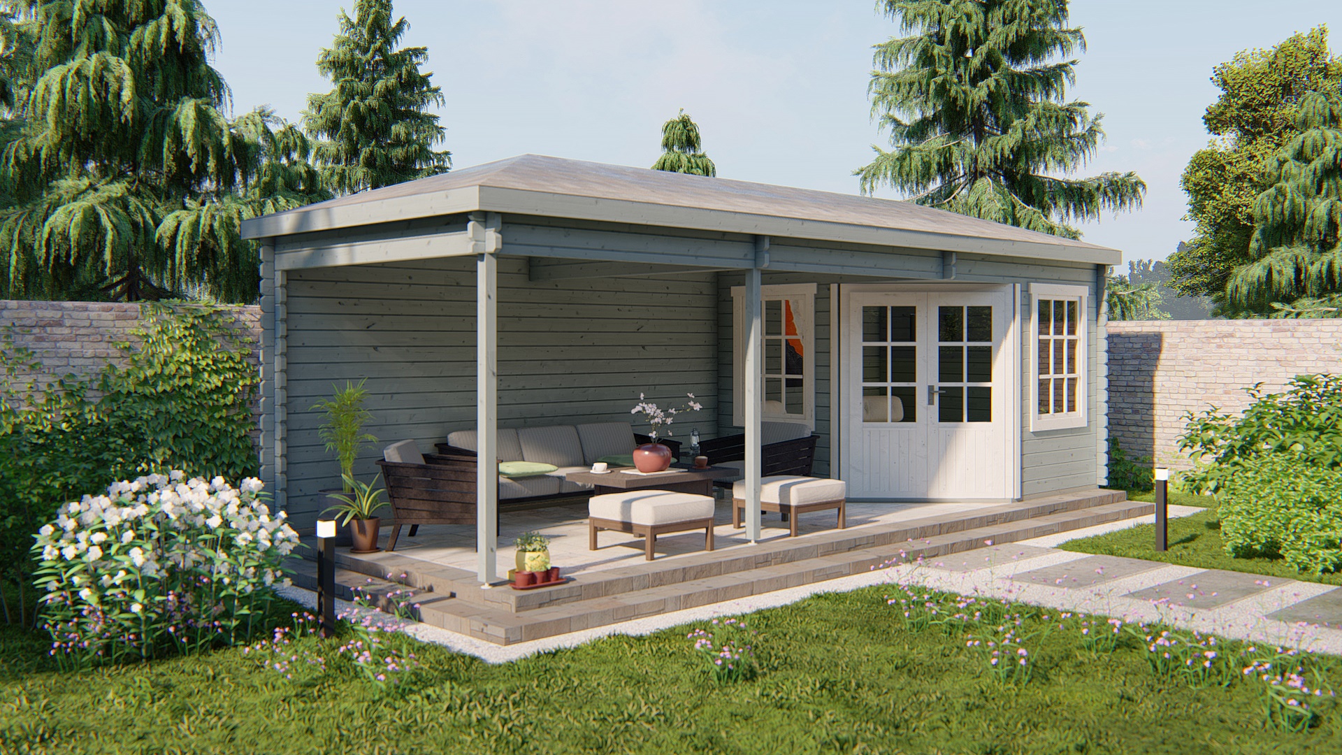 Blokhut - Tuinhuis Bertil | 44 mm | vuren bruin geïmpregneerd Blokhut - Tuinhuis Bertil | 44 mm | vuren bruin geïmpregneerd