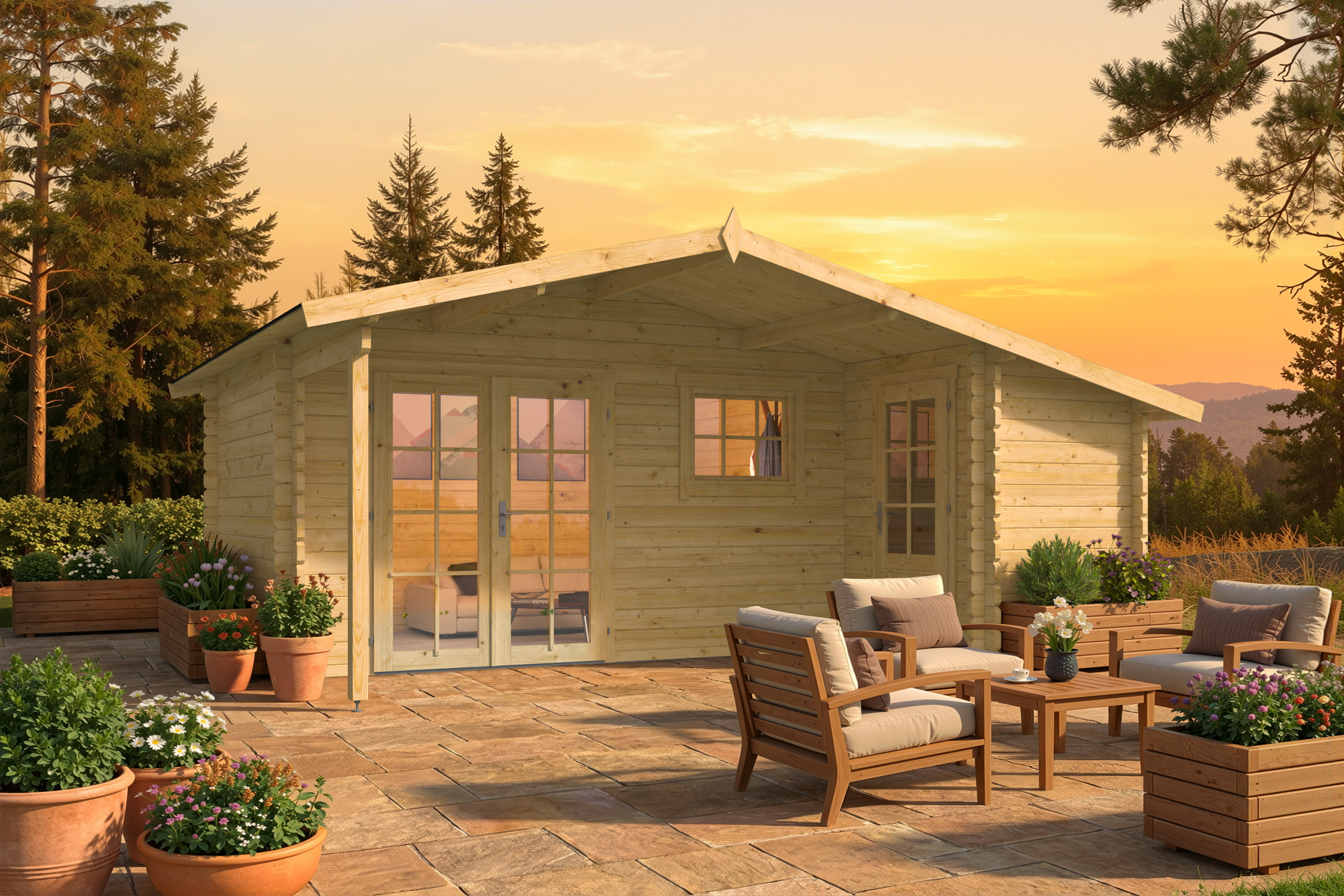 Blokhut - Tuinhuis Wolfgang | 44 mm | vuren Red Class Wood geïmpregneerd