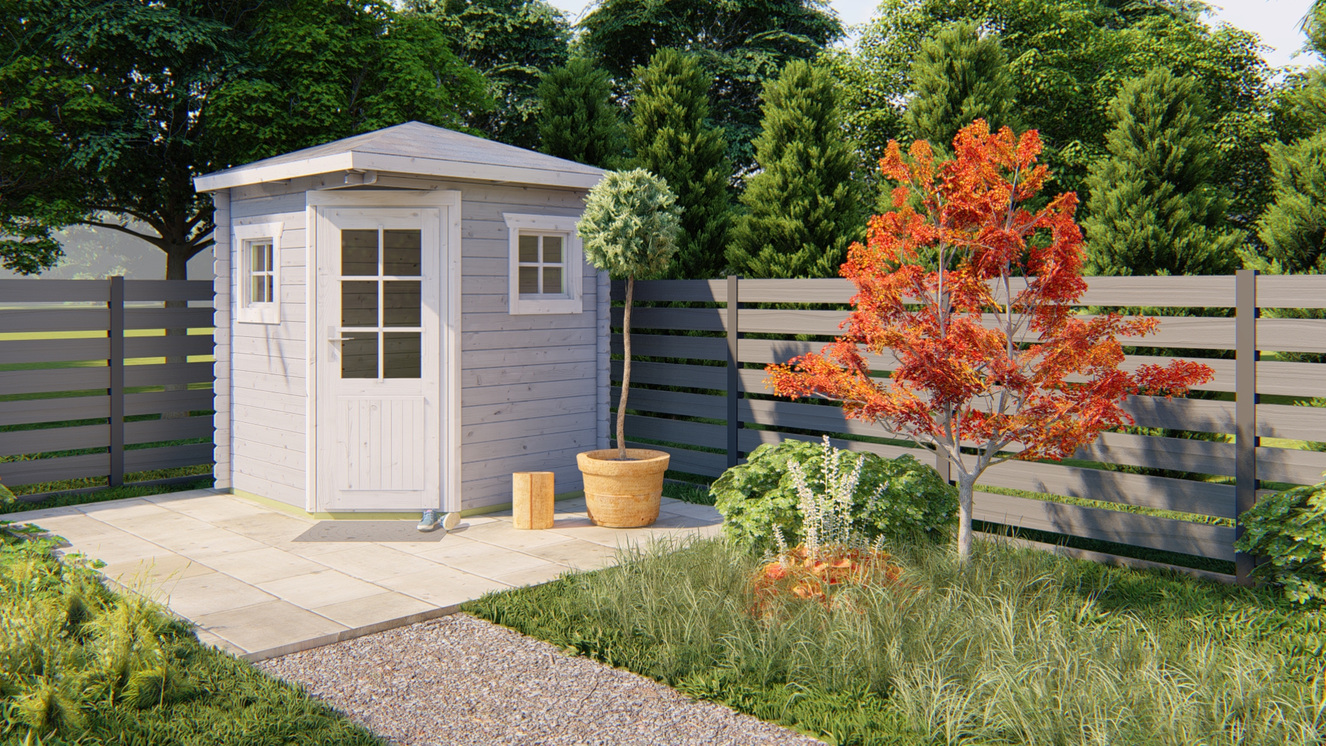 Blokhut - Tuinhuis Petra | 28 mm | grijs geïmpregneerd