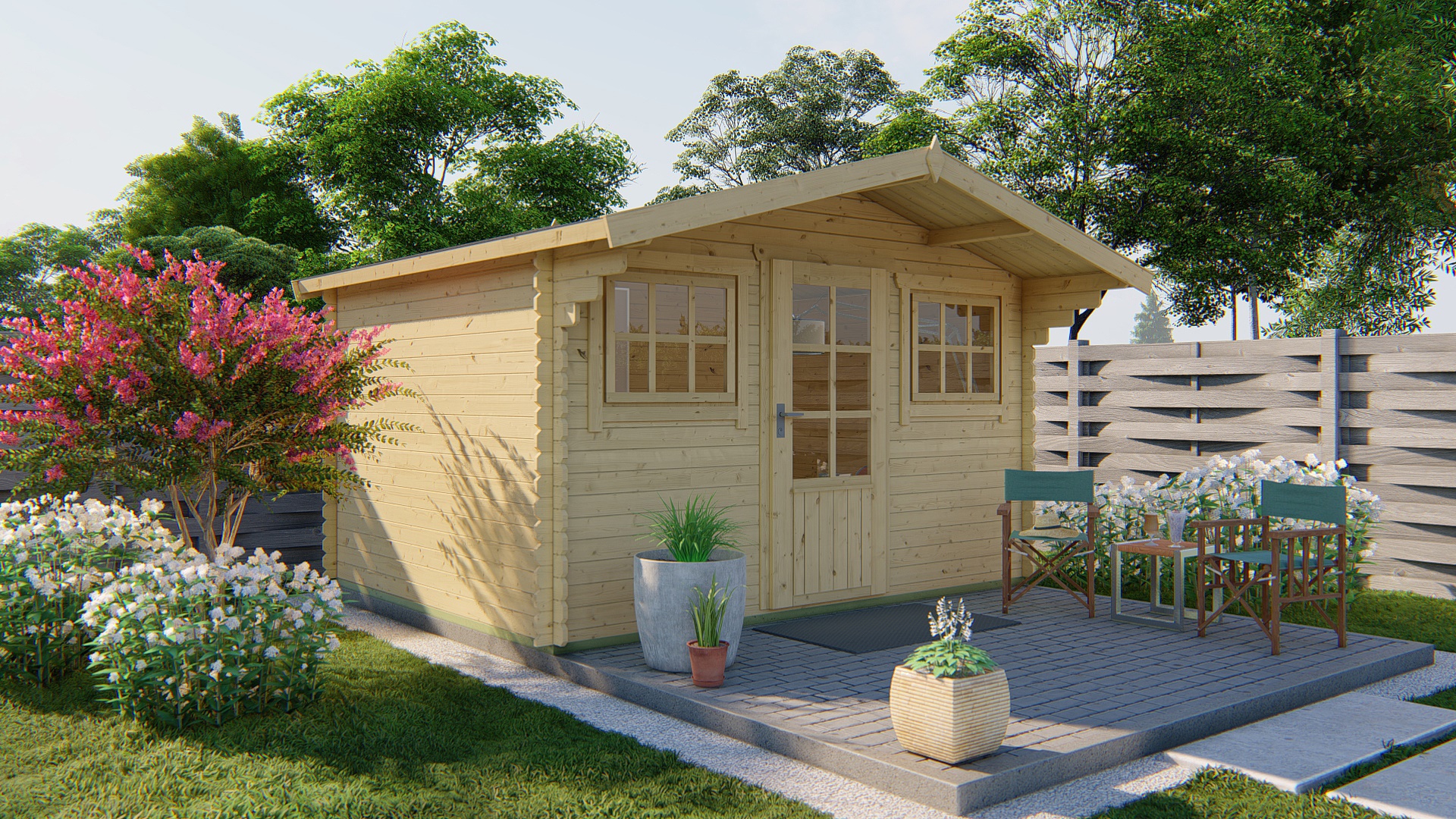 Blokhut - Tuinhuis Mika | 28 mm | vuren bruin geïmpregneerd Blokhut - Tuinhuis Mika | 28 mm | vuren bruin geïmpregneerd