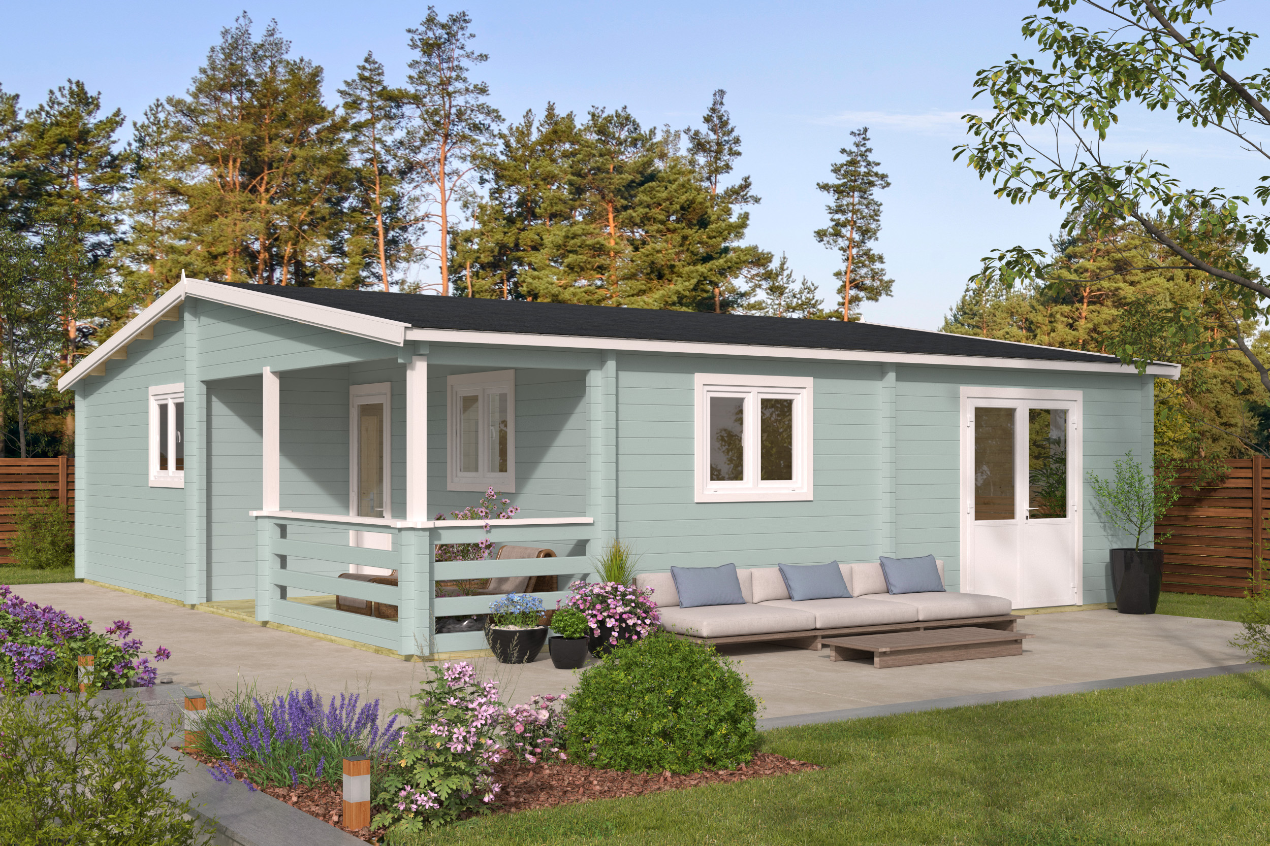 Blokhut - Tuinhuis Azores | 70 mm | vuren grijs geïmpregneerd Blokhut - Tuinhuis Azores | 70 mm | vuren grijs geïmpregneerd