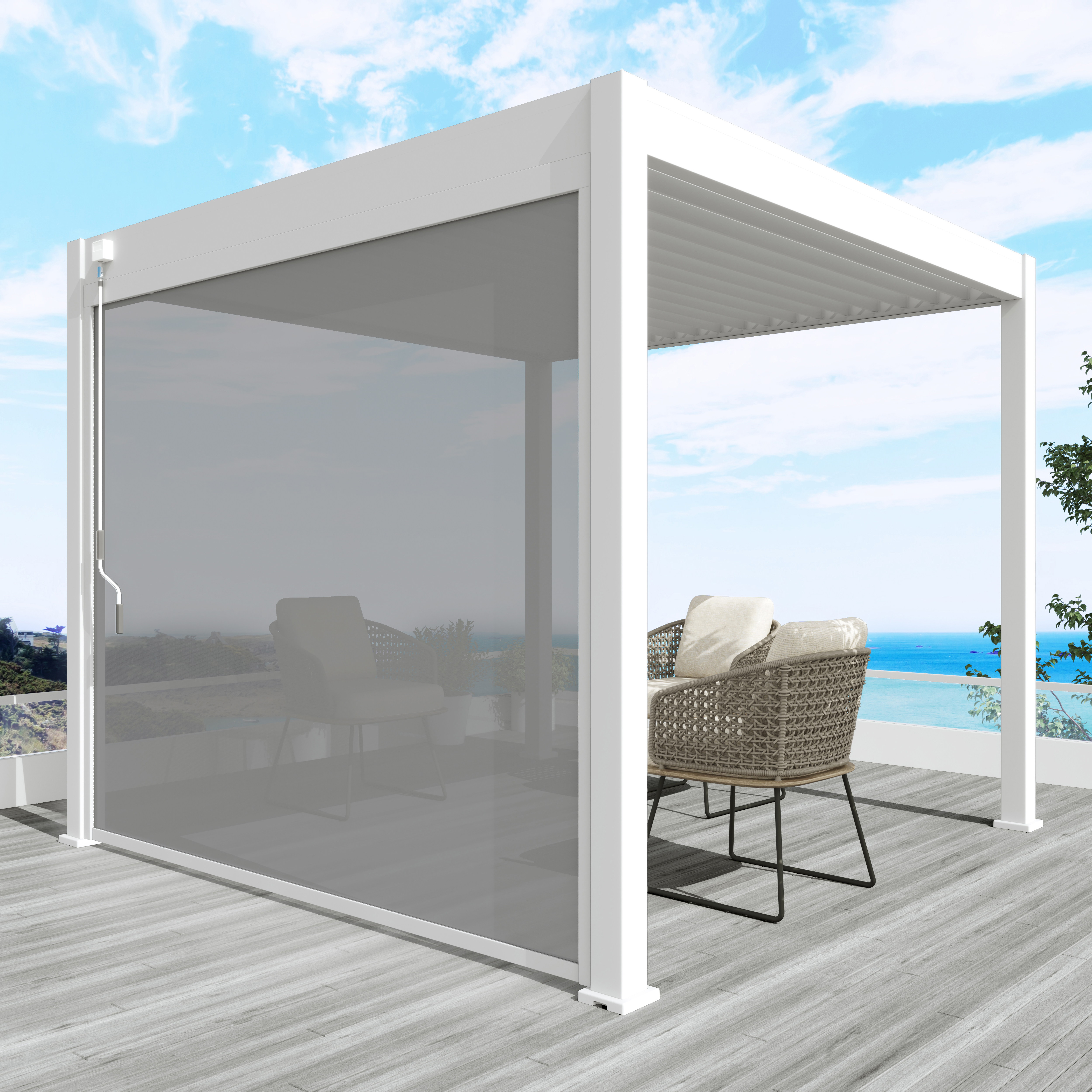 Sfeerfoto Aluminium overkapping Windscherm 300 cm wit