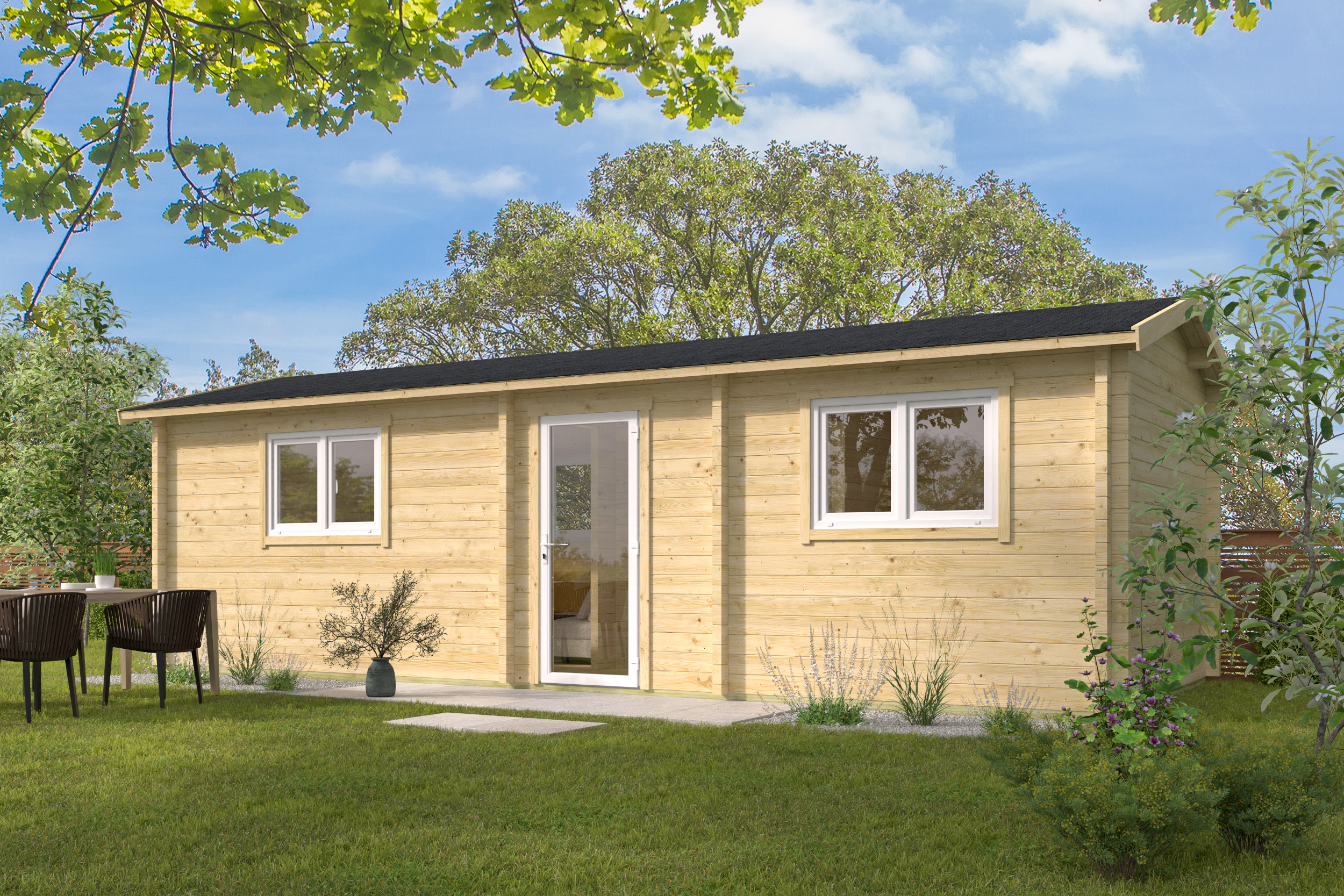 Blokhut - Tuinhuis Ava | 70 mm | vuren honinggeel geïmpregneerd Blokhut - Tuinhuis Ava | 70 mm | vuren honinggeel geïmpregneerd