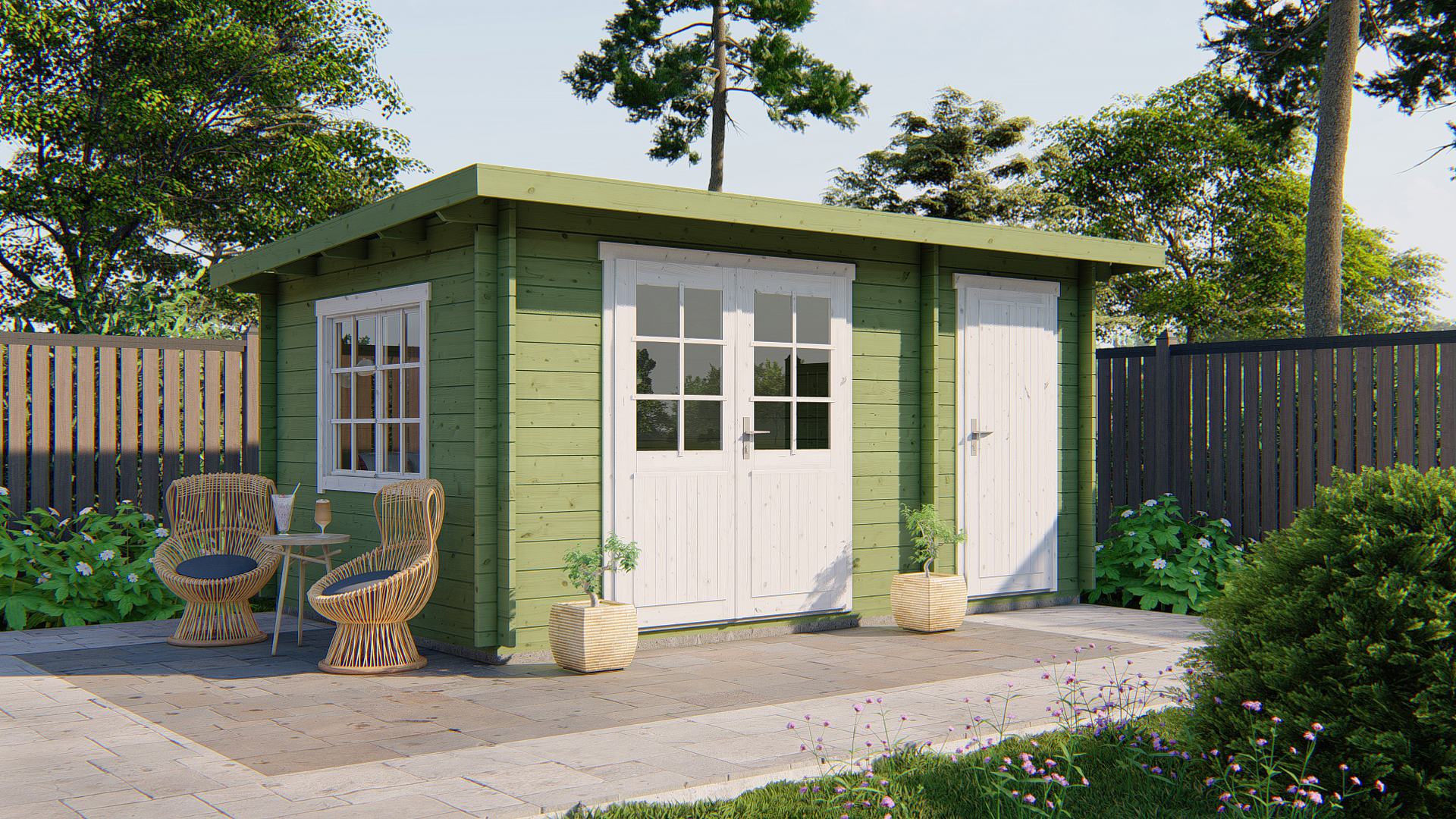 Blokhut - Tuinhuis Santander | 34 mm | vuren onbehandeld Blokhut - Tuinhuis Santander | 34 mm | vuren onbehandeld
