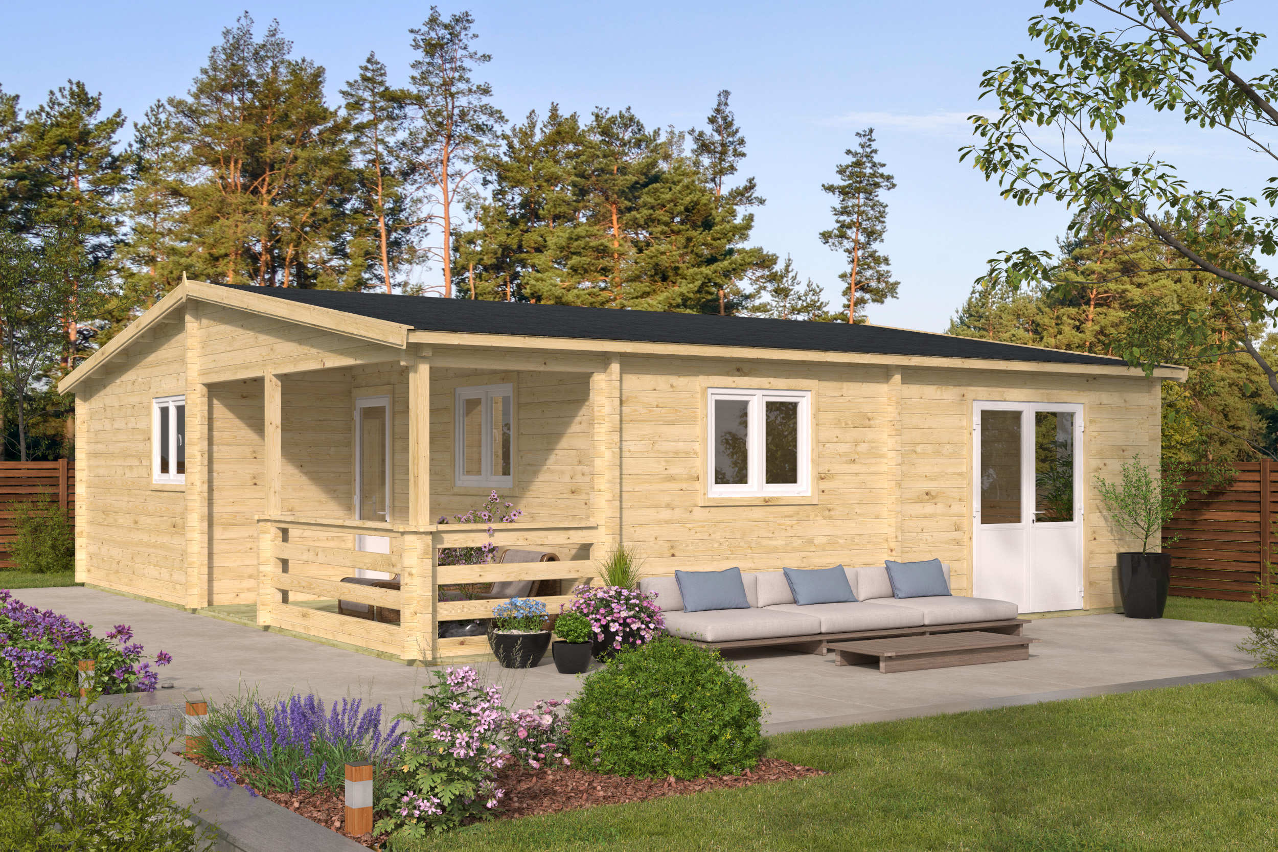 Blokhut - Tuinhuis Azores | 70 mm | vuren bruin geïmpregneerd Blokhut - Tuinhuis Azores | 70 mm | vuren bruin geïmpregneerd