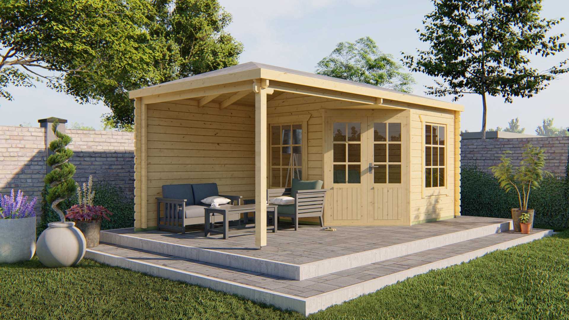 Blockhütte – Gartenhaus Jutta | 44mm | gelb imprägniert