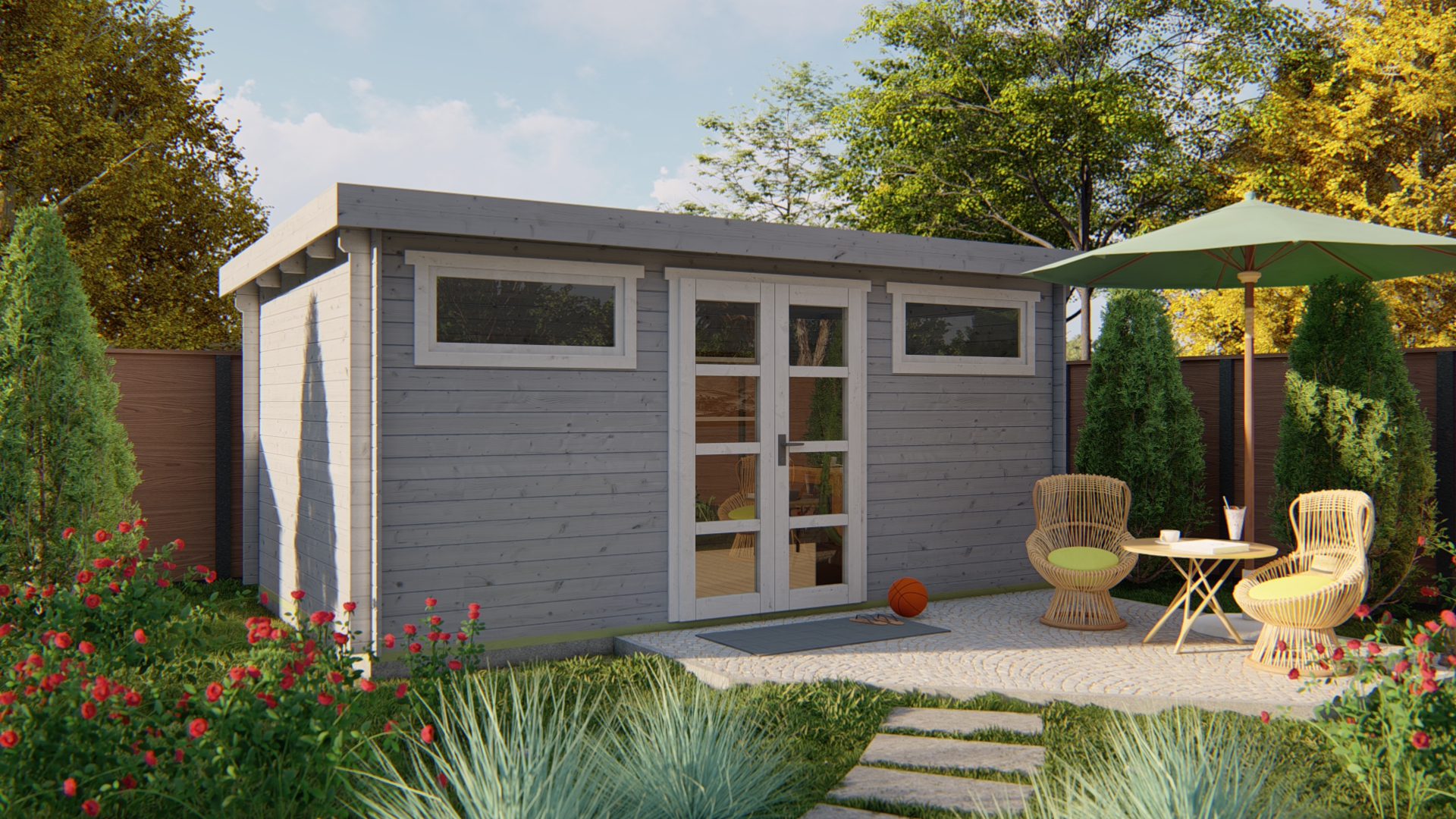 Blokhut - Tuinhuis Zerja | 28 mm | groen geïmpregneerd