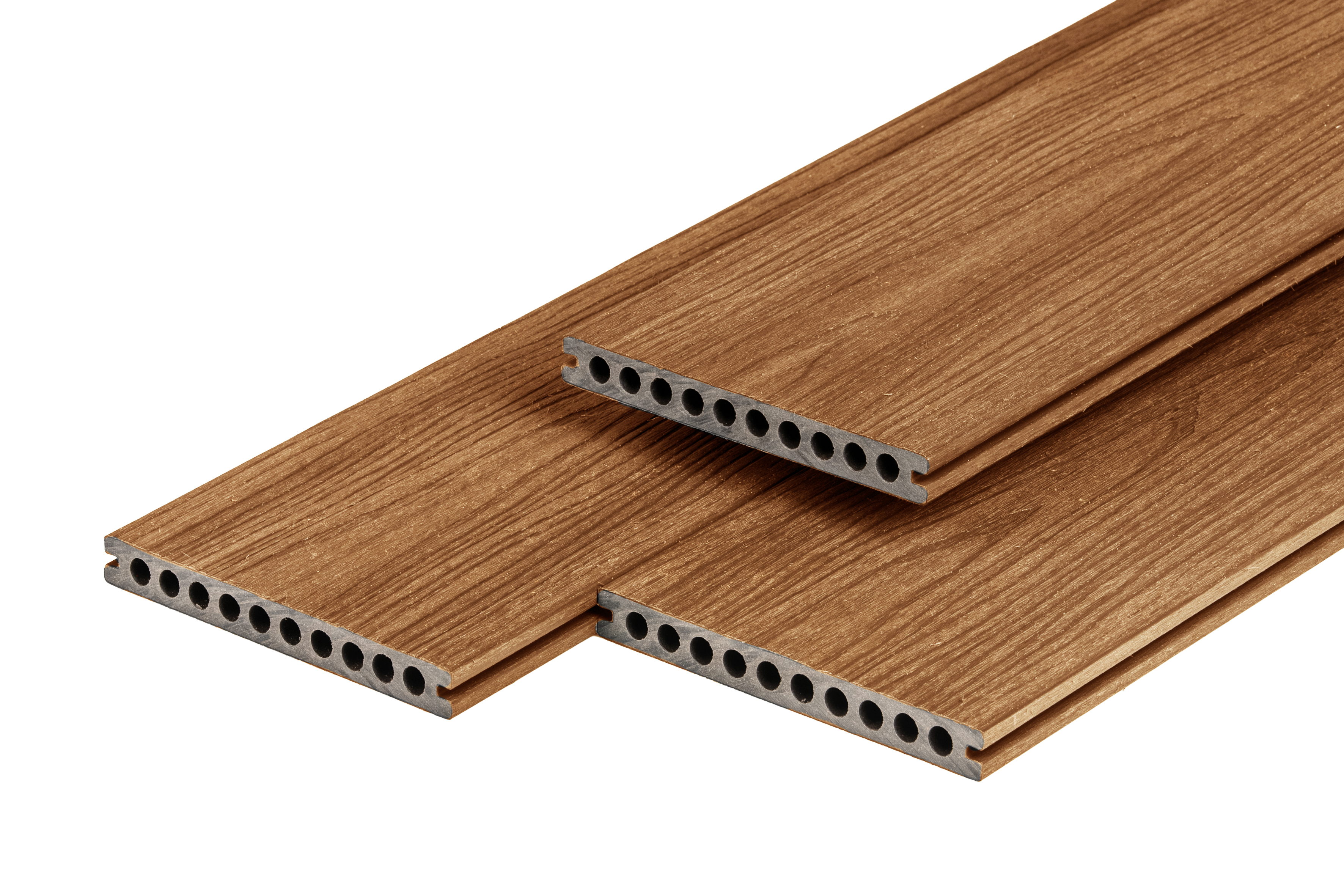 PuraShield composite decking board 2,3 x 21,0 x 500 cm clip system, hollow-core, Teak