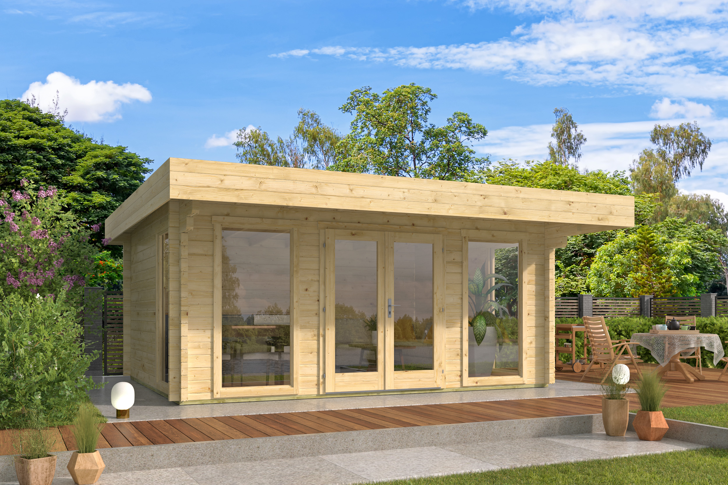 Blokhut - Tuinhuis Mia | 70 mm | bruin geïmpregneerd Blokhut - Tuinhuis Mia | 70 mm | bruin geïmpregneerd