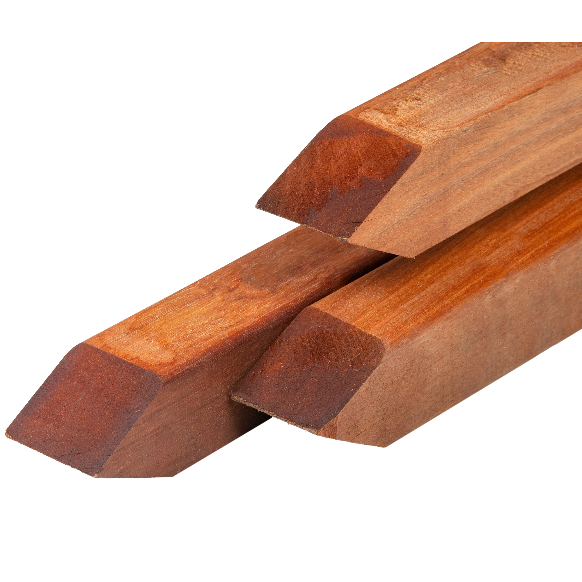 Azobé hardhout paal 8,5 x 8,5 x 250 cm geschaafd, gepunt, 4 ronde hoeken