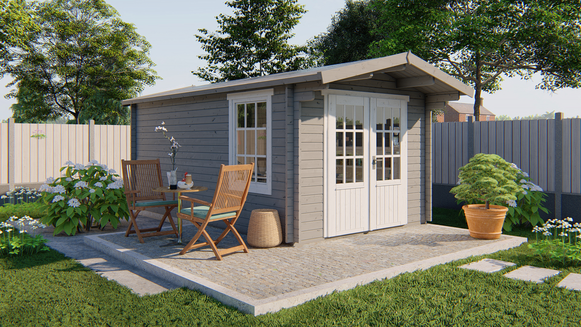 Blokhut - Tuinhuis Julia | 40 mm | vuren grijs geïmpregneerd