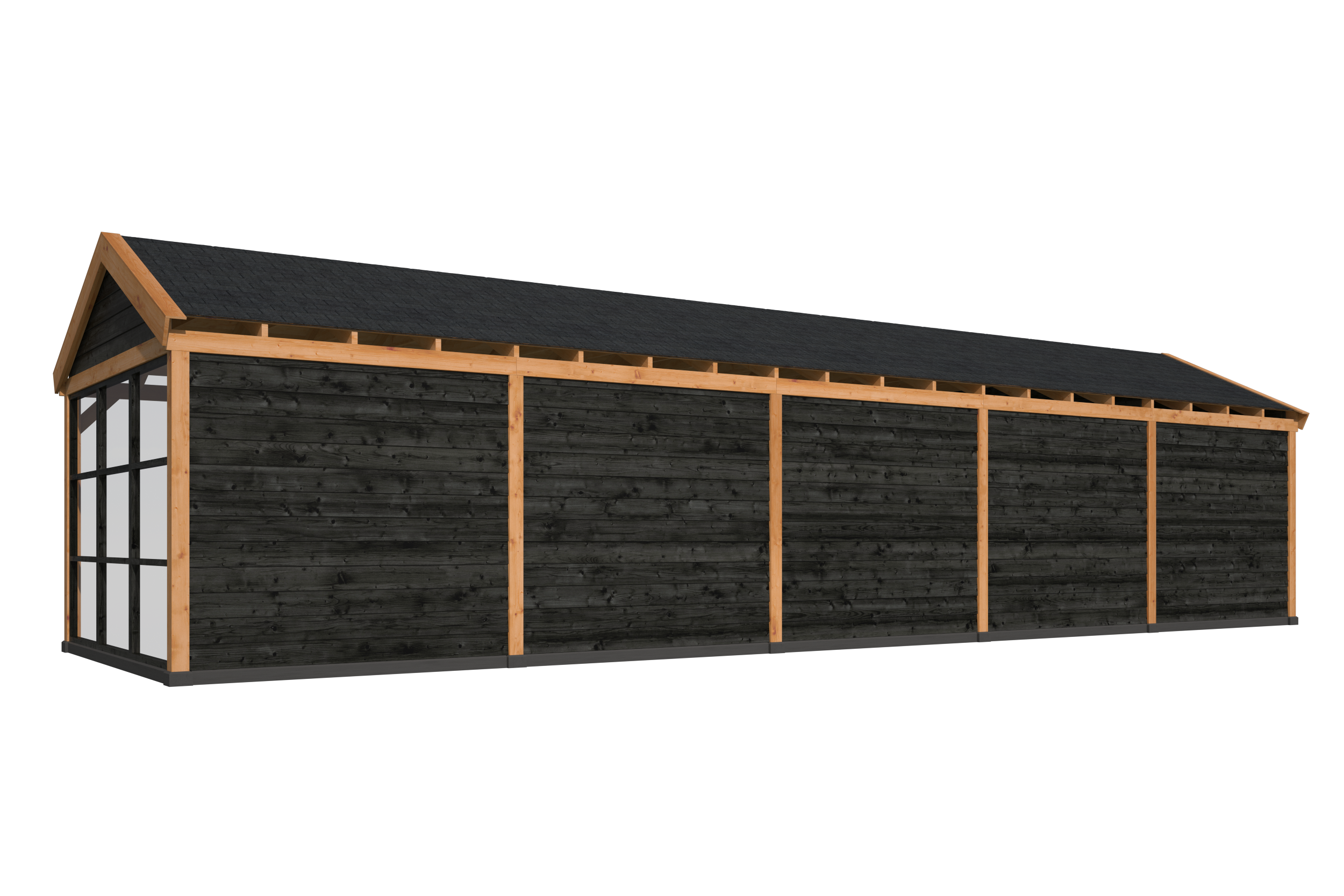 Red Class Wood zadeldak Göteborg, type 4 (zwart gespoten wanden)