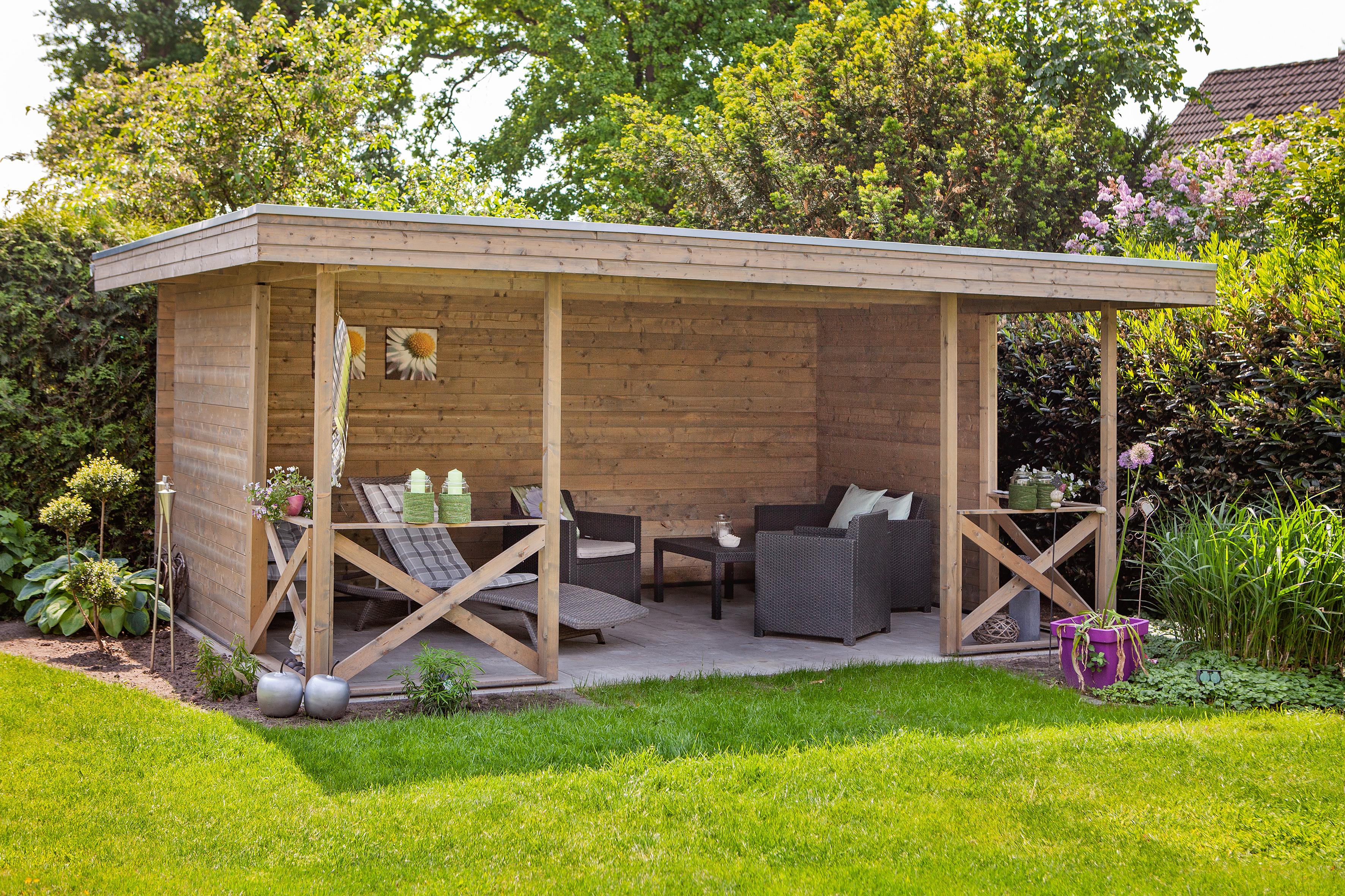 Blokhutprieel Konstantin | 40 mm | vuren grijs geïmpregneerd Blokhutprieel Konstantin | 40 mm | vuren grijs geïmpregneerd