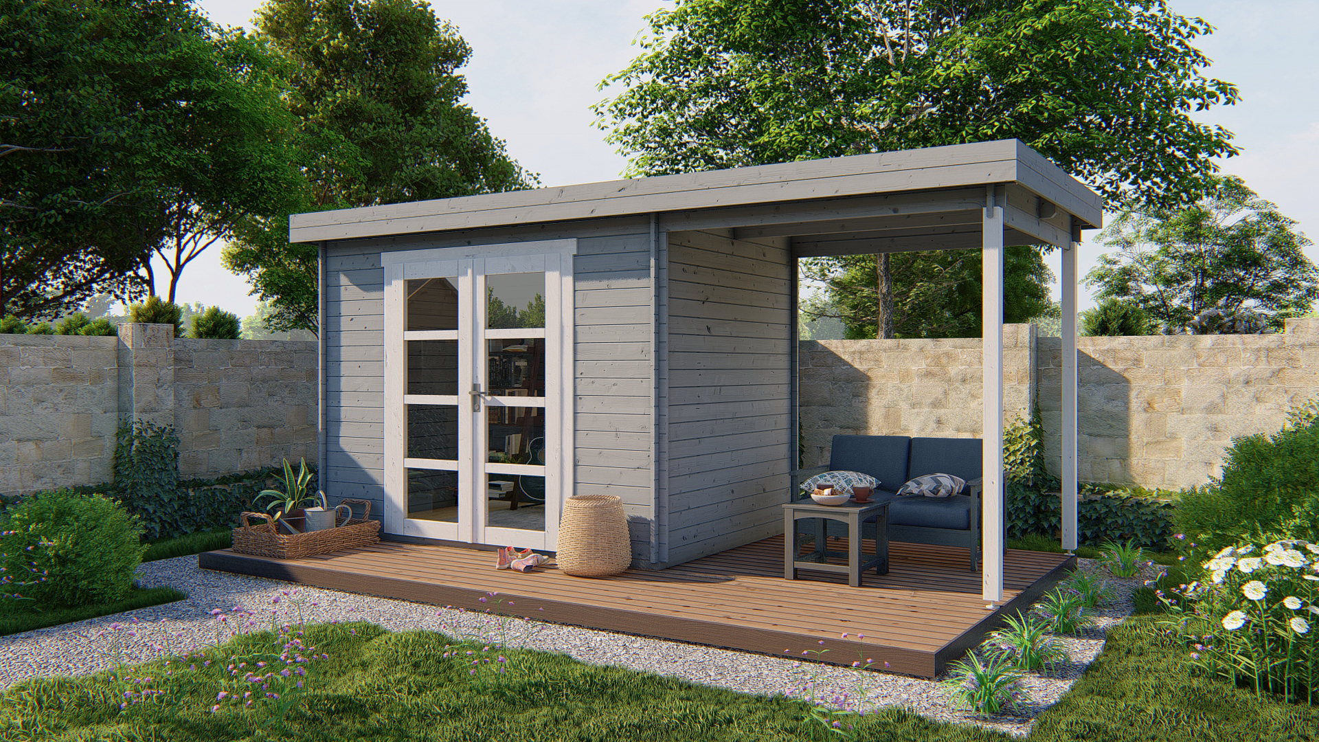 Blokhut - Tuinhuis Middelmodern | 28 mm | vuren groen geïmpregneerd