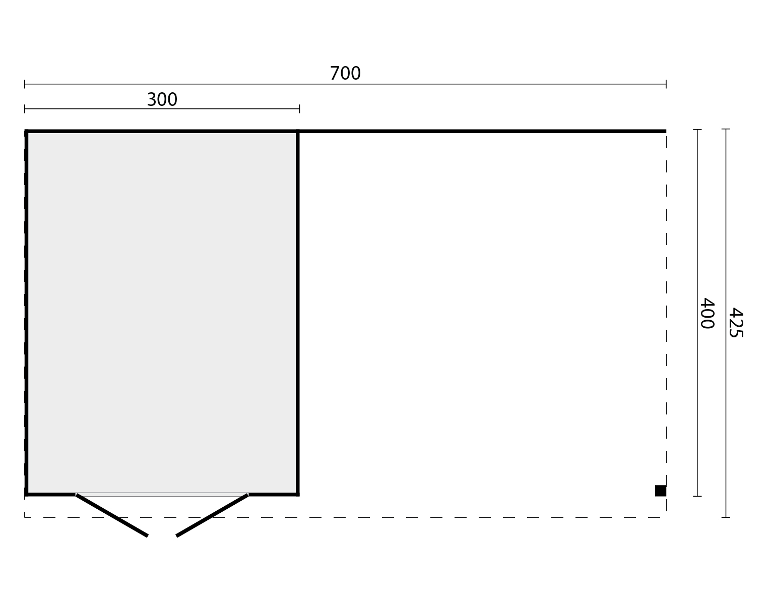 DHZ verblijf Hellendoorn 700 x 400 cm incl. dubbele deur, horizontale wanden onbehandeld