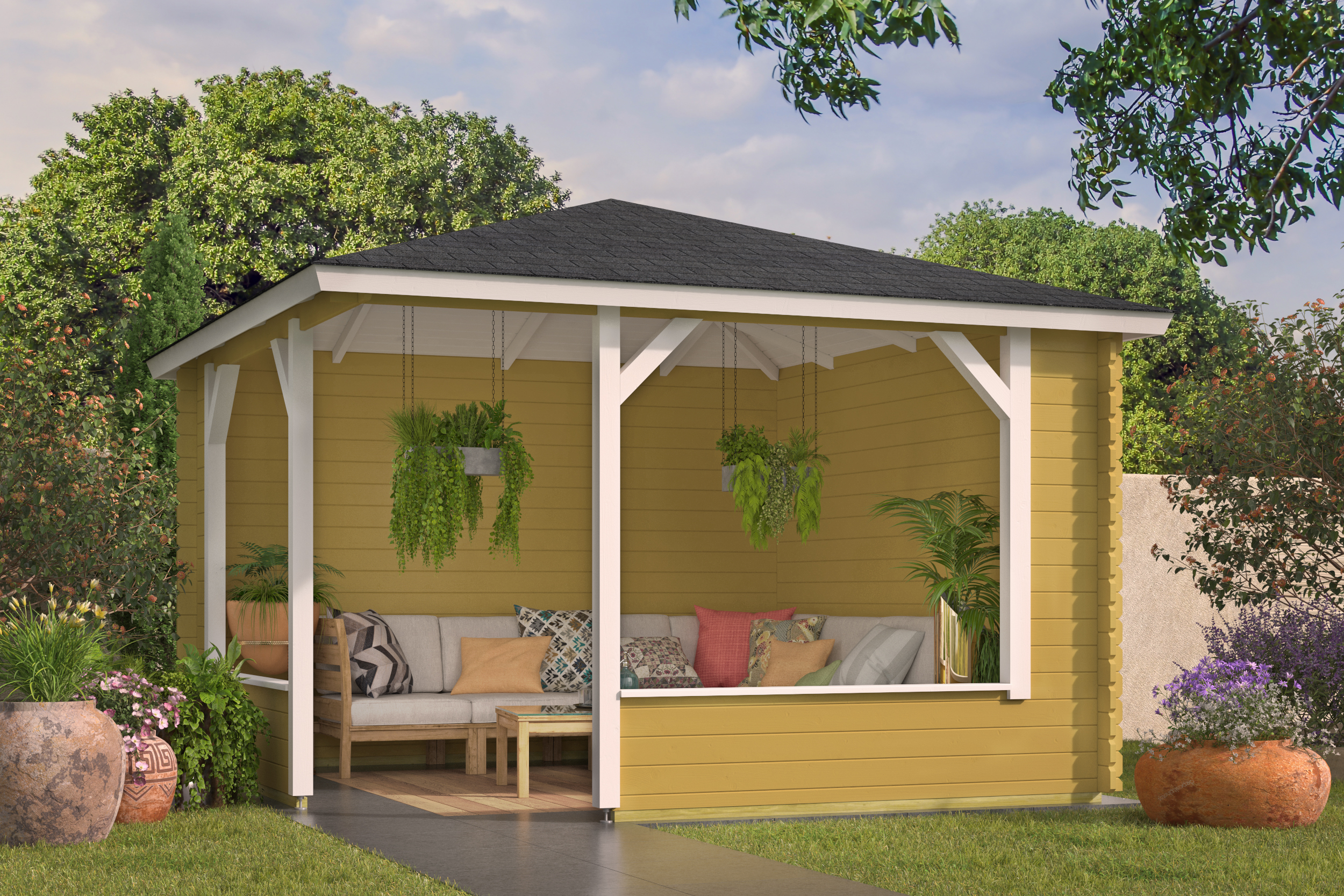 Blokhutprieel Mitch | 28 mm | vuren groen geïmpregneerd Blokhutprieel Mitch | 28 mm | vuren groen geïmpregneerd