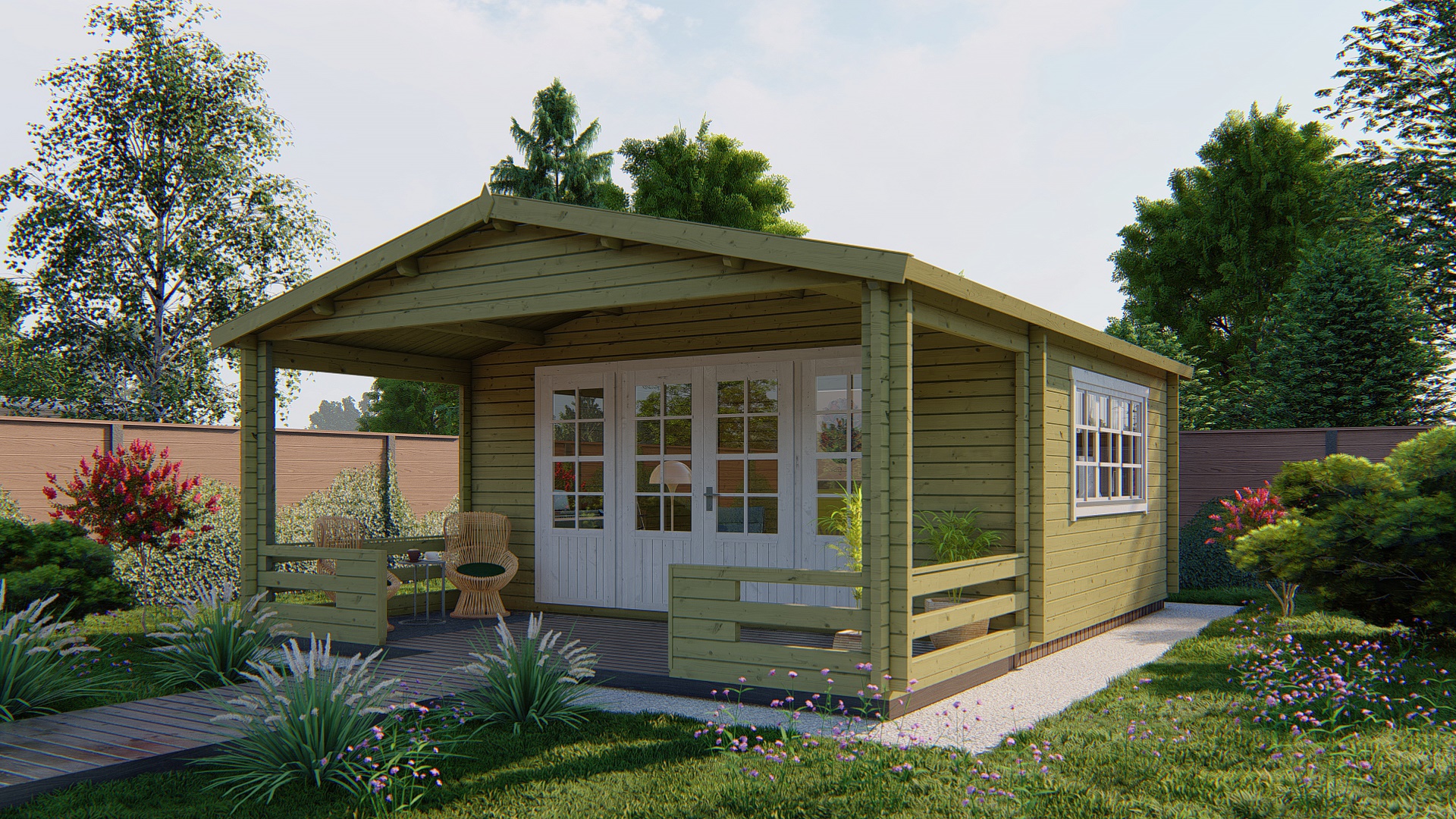 Blokhut - Tuinhuis Nottingham | 58 mm | vuren honinggeel geïmpregneerd