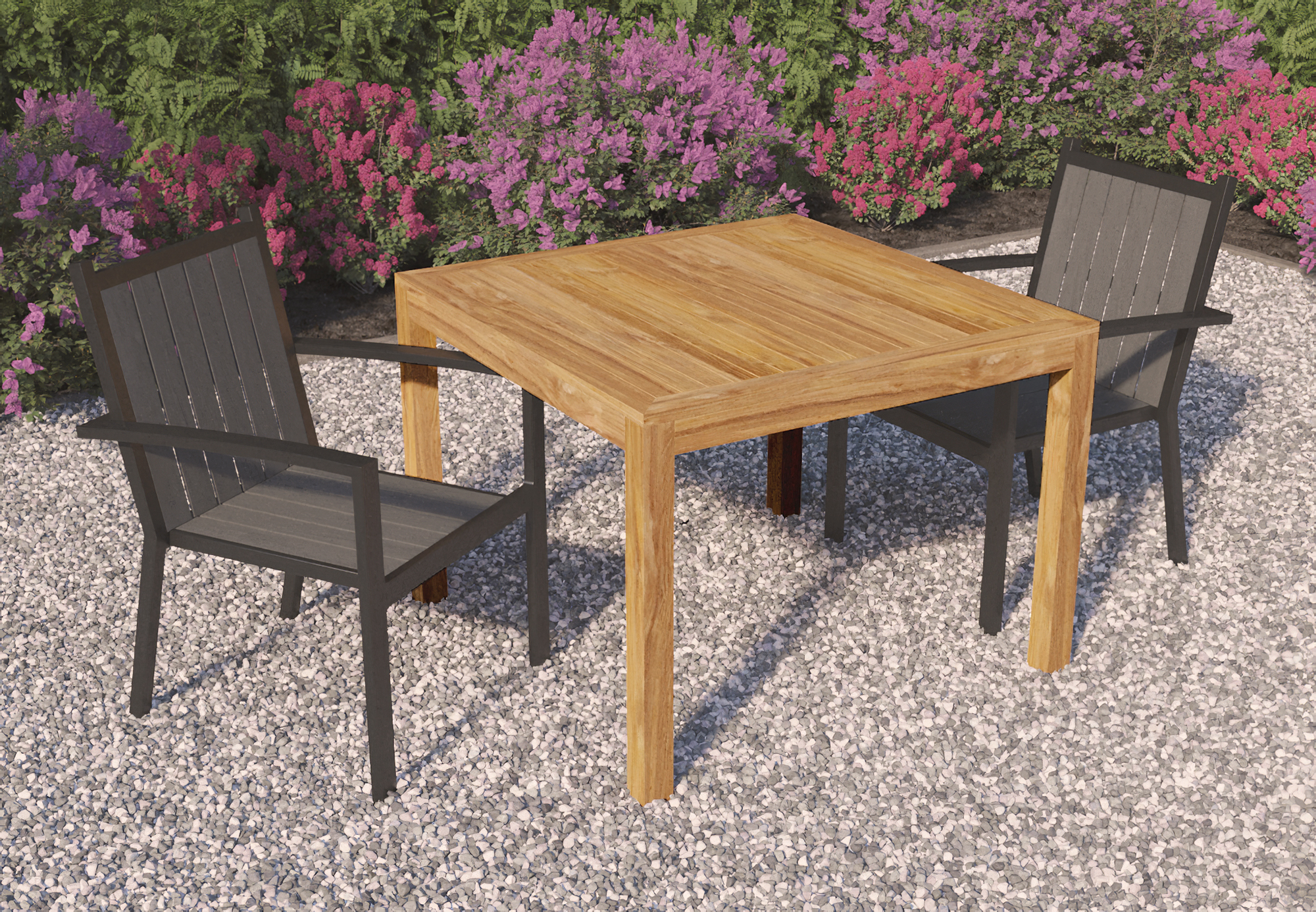 Sfeerfoto Tuintafel teak 100 x 100 cm