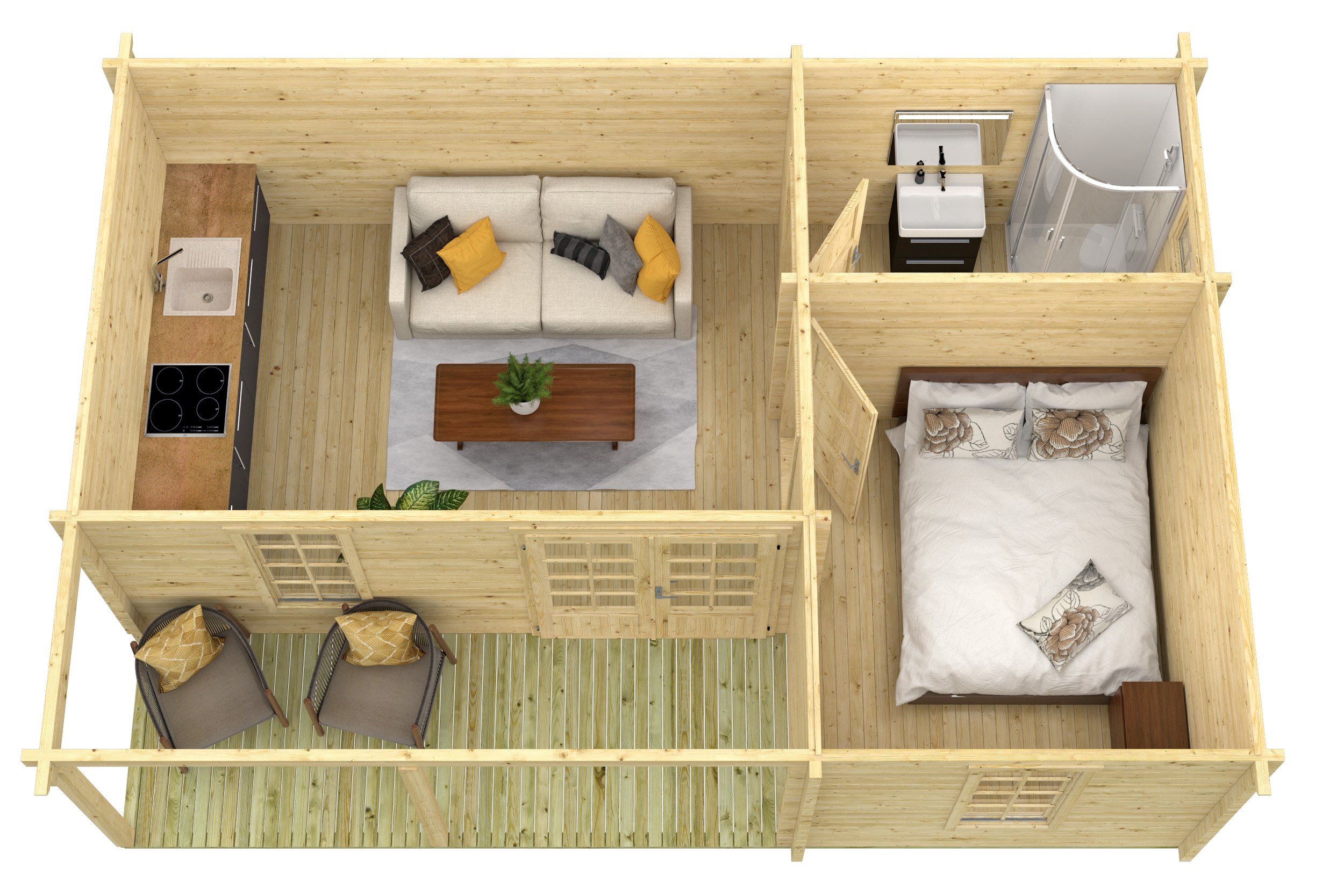 Blokhut - Tuinhuis Ollie | 70 mm | vuren bruin geïmpregneerd Blokhut - Tuinhuis Ollie | 70 mm | vuren bruin geïmpregneerd