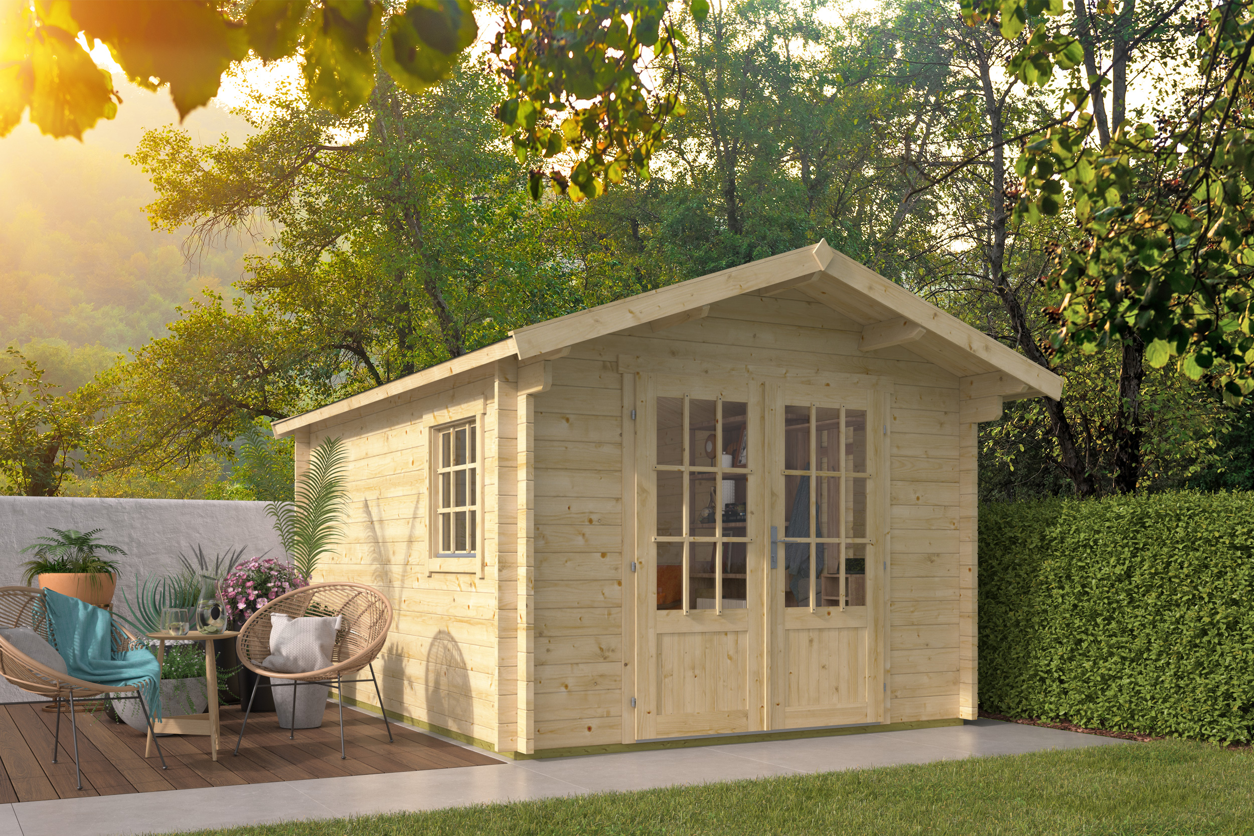 Blokhut - Tuinhuis Peggie | 40 mm | bruin geïmpregneerd Blokhut - Tuinhuis Peggie | 40 mm | bruin geïmpregneerd