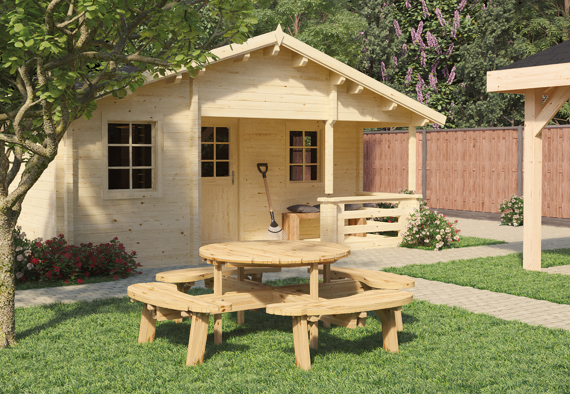 Hoofdafbeelding Picknicktafel rond Classic, vuren gedroogd, groen geïmpregneerd